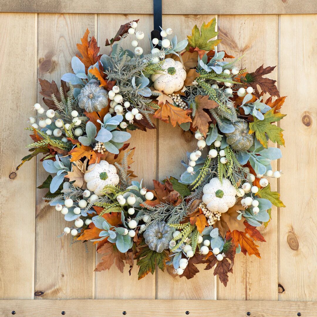 Pumpkin Rattan Wreath – Fall Harvest Door Décor | Rustic Autumn & Thanksgiving Decoration in 13.8”, 15.7”, or 17.7” Sizes
