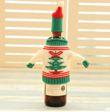 Christmas Wine Bottle Outfit – Wool Sweater & Hat Set | Joy, Tree, Elk, or Snowman Design | Festive Holiday Table Décor Gift