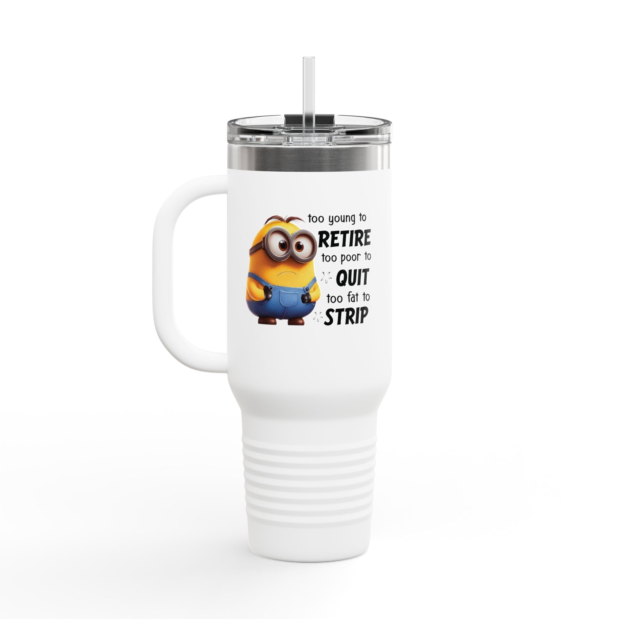 Humorous Insulated Travel Mug, 40oz - Perfect for Coffee Lovers, Retirement Gifts, Minion Design, Fun Drinkware