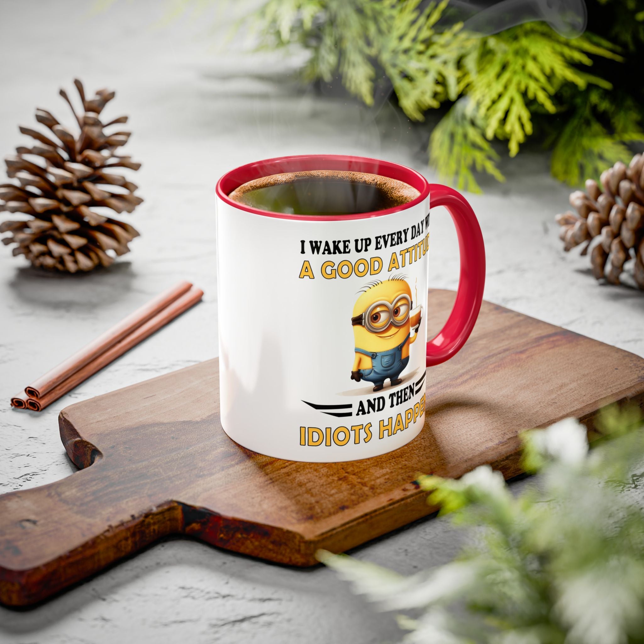 Minion I Wake Up EVERY DAY WITH A Good Attitude Two-Tone Coffee Mug, Funny Sarcastic Novelty Gift, Coffee Lover Mug, Office Mug