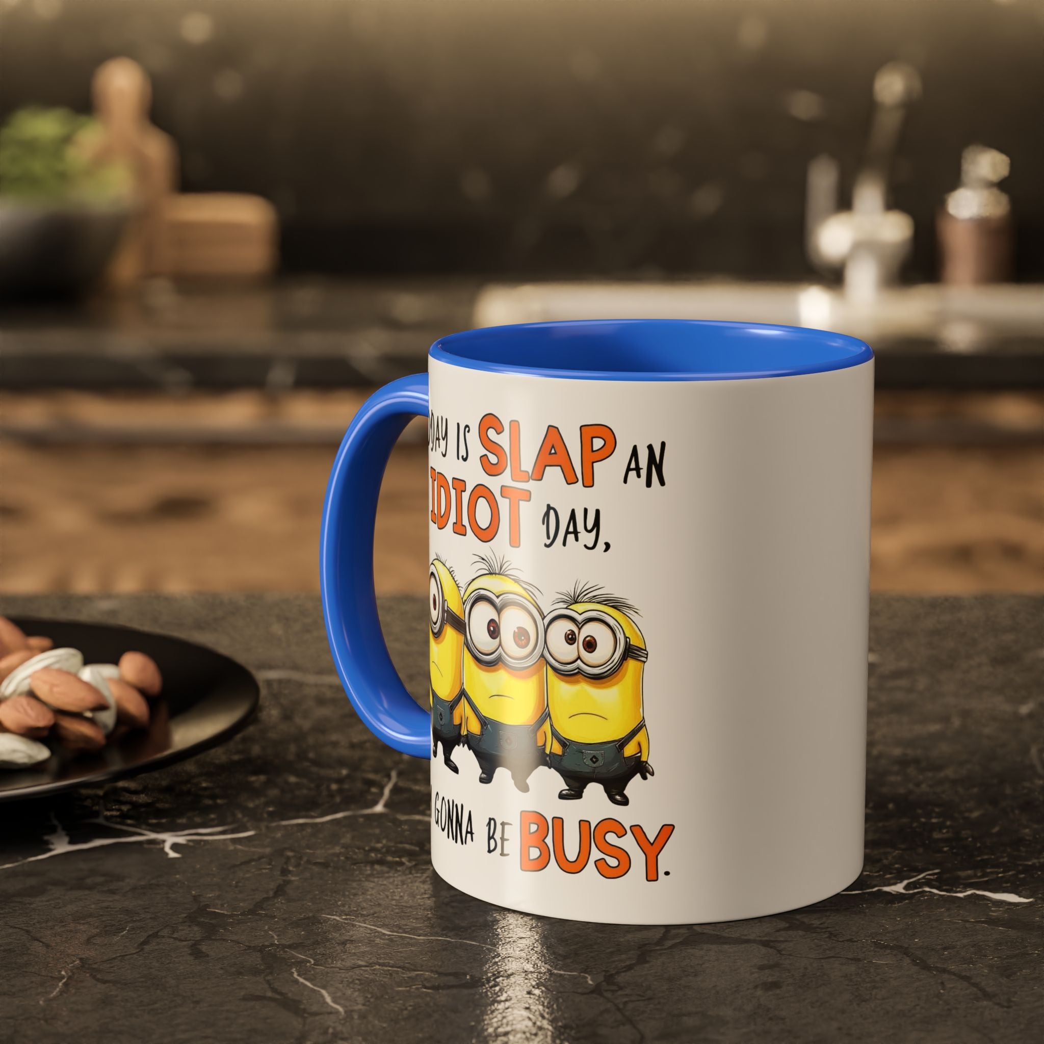 Funny Minion Slap an IDIOT Day Coffee Mug, Novelty Gift 11oz Tea Cup, Office Humor, Colorful Mugs, Funny Ceramic Cup, Gag Gift for Friends