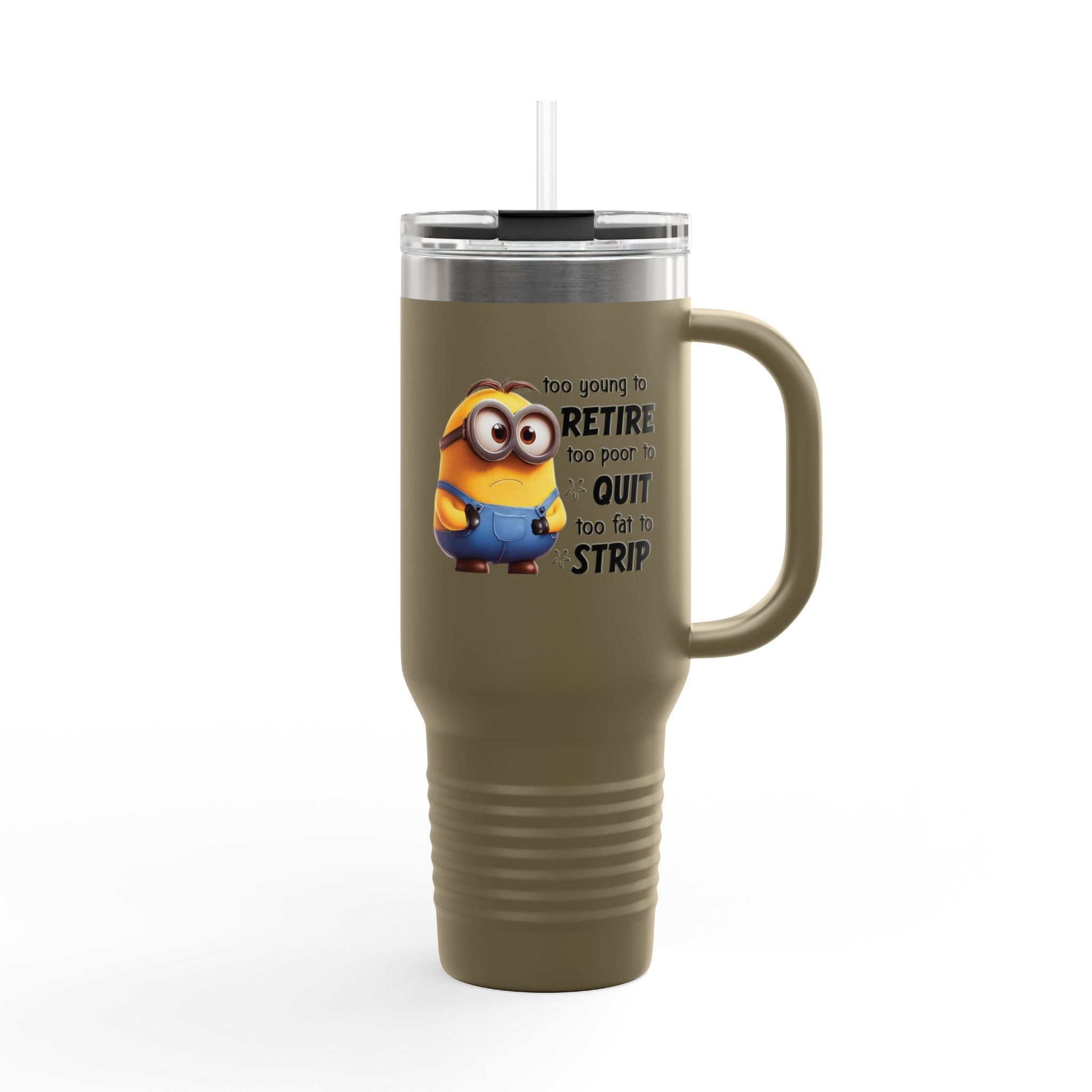 Humorous Insulated Travel Mug, 40oz - Perfect for Coffee Lovers, Retirement Gifts, Minion Design, Fun Drinkware