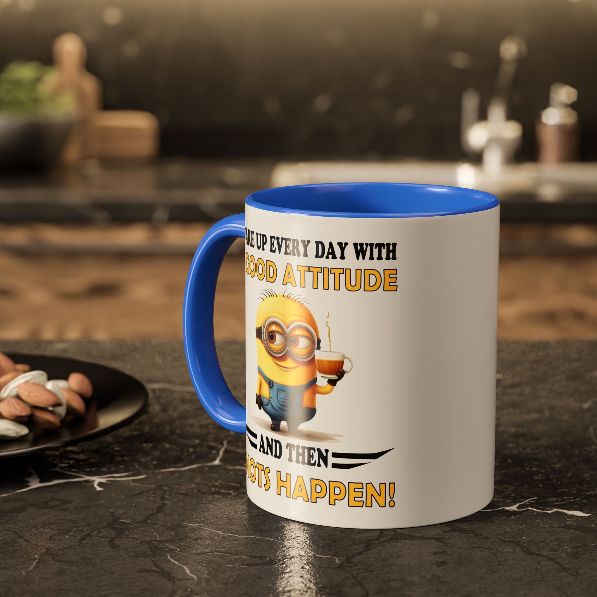 Minion I Wake Up EVERY DAY WITH A Good Attitude Two-Tone Coffee Mug, Funny Sarcastic Novelty Gift, Coffee Lover Mug, Office Mug