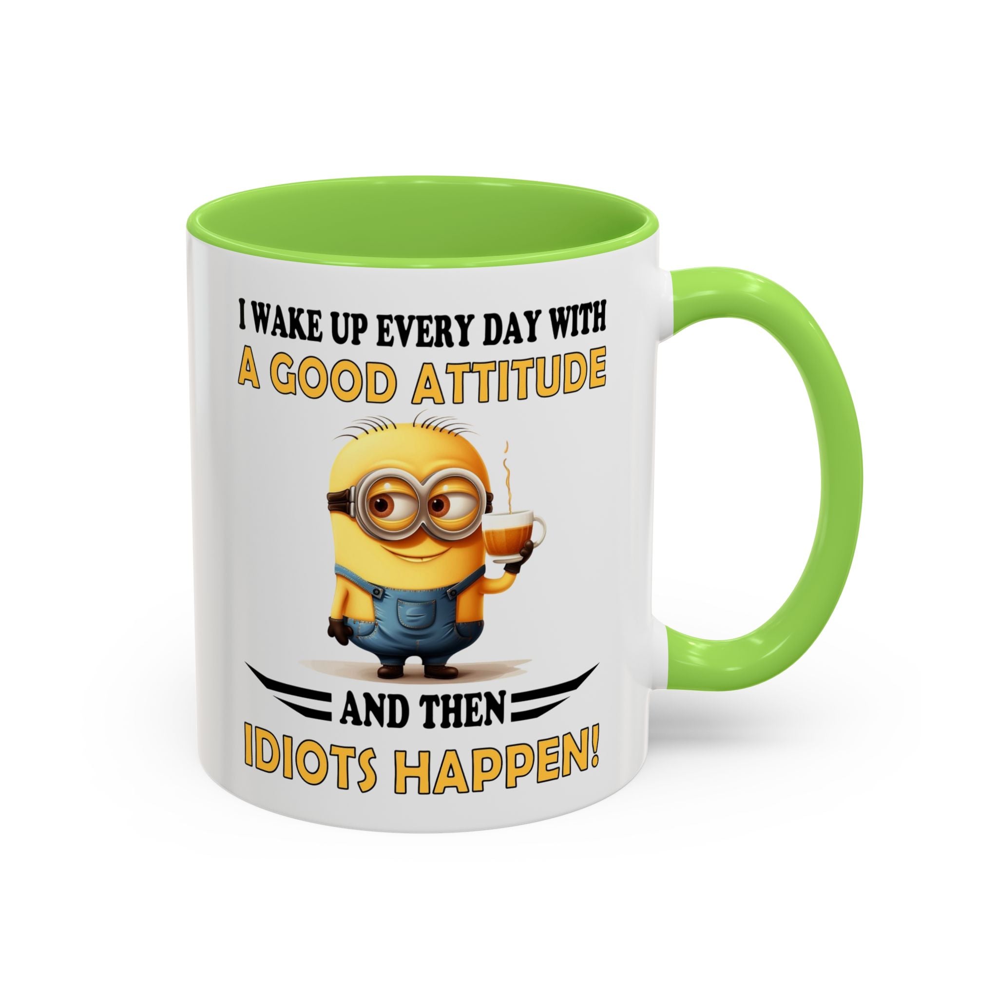 Minion I Wake Up EVERY DAY WITH A Good Attitude Two-Tone Coffee Mug, Funny Sarcastic Novelty Gift, Coffee Lover Mug, Office Mug