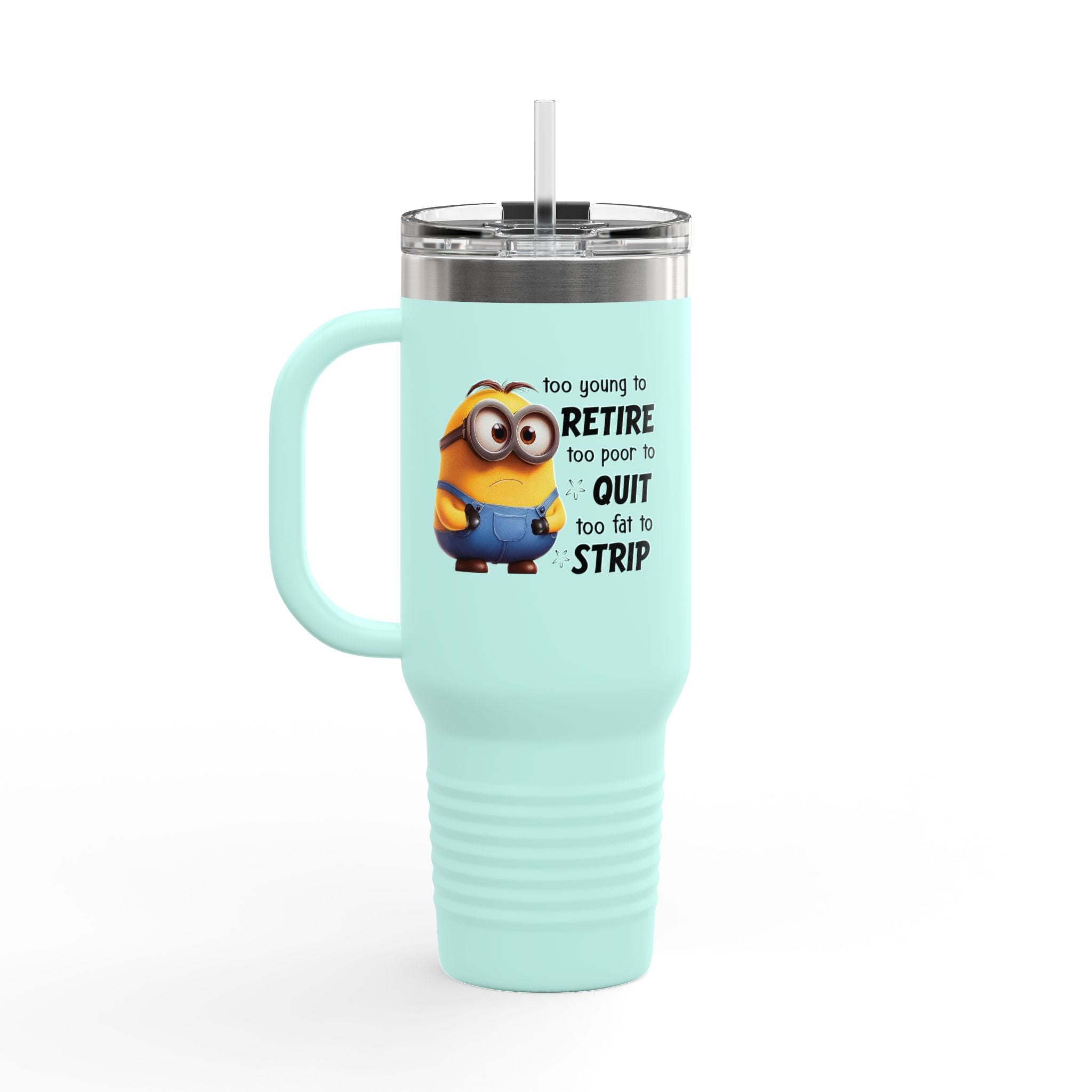 Humorous Insulated Travel Mug, 40oz - Perfect for Coffee Lovers, Retirement Gifts, Minion Design, Fun Drinkware