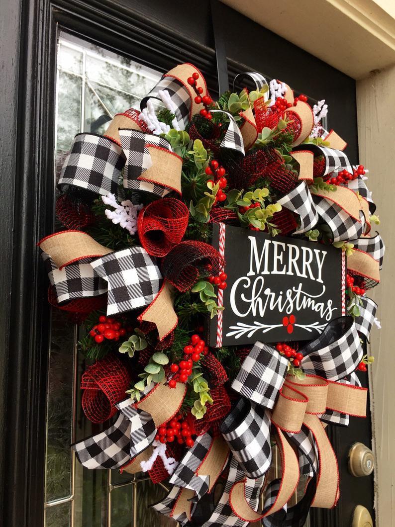 Christmas Bow Garland – Handmade Cloth Holiday Decoration | Festive Tree, Mantel, or Door Décor