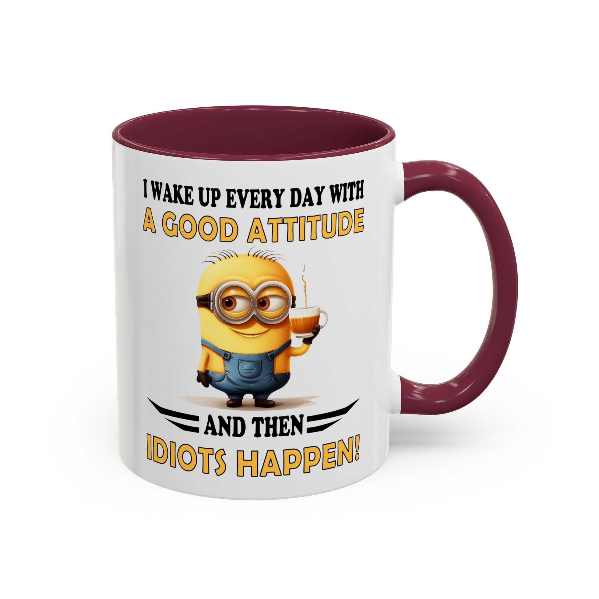 Minion I Wake Up EVERY DAY WITH A Good Attitude Two-Tone Coffee Mug, Funny Sarcastic Novelty Gift, Coffee Lover Mug, Office Mug