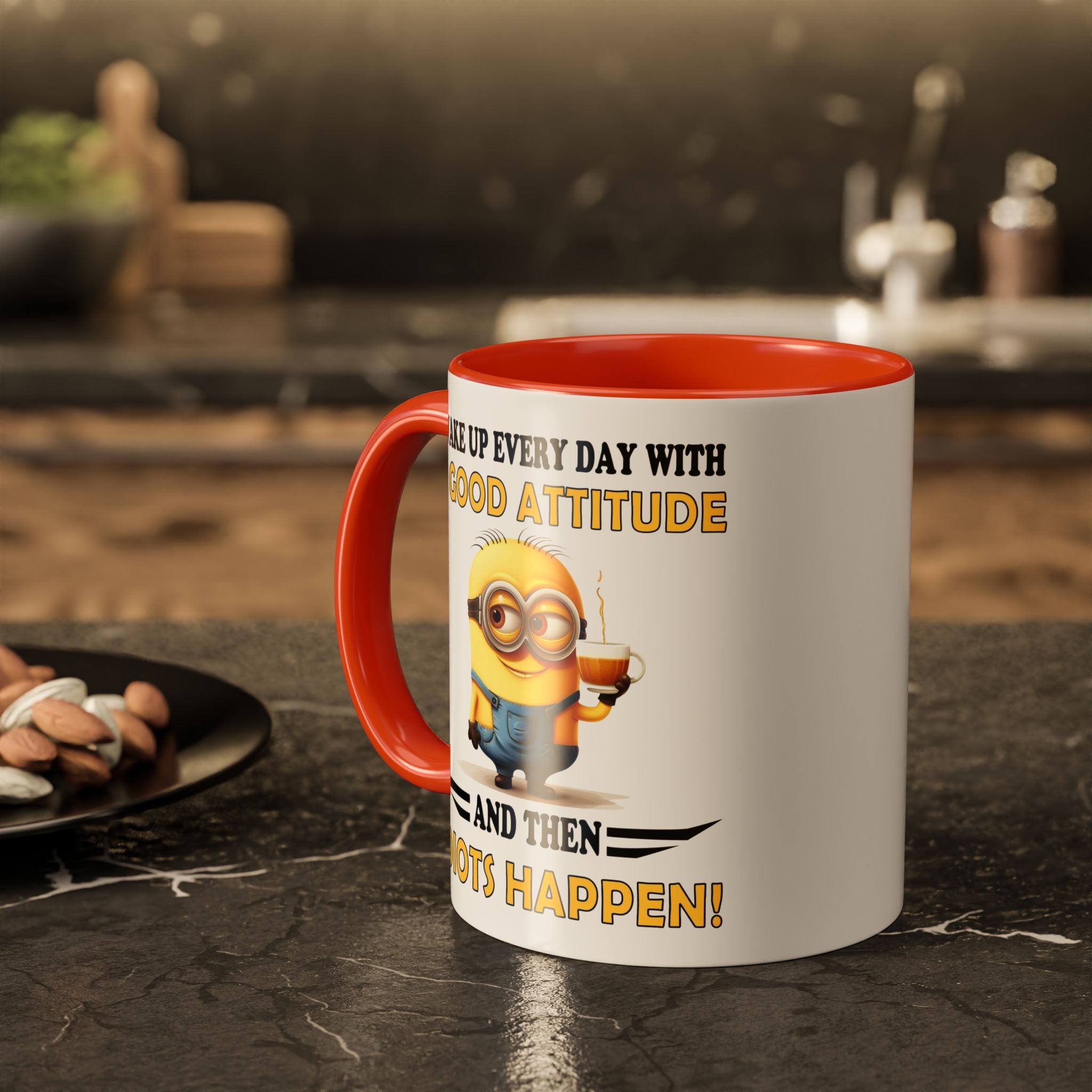 Minion I Wake Up EVERY DAY WITH A Good Attitude Two-Tone Coffee Mug, Funny Sarcastic Novelty Gift, Coffee Lover Mug, Office Mug