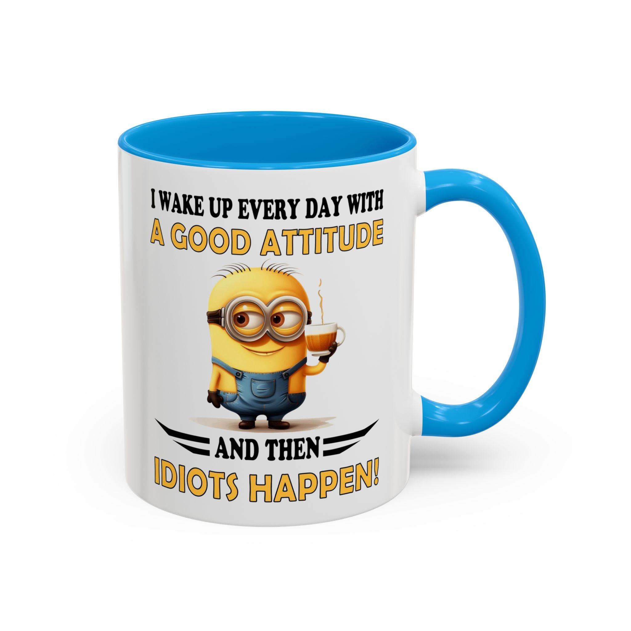 Minion I Wake Up EVERY DAY WITH A Good Attitude Two-Tone Coffee Mug, Funny Sarcastic Novelty Gift, Coffee Lover Mug, Office Mug