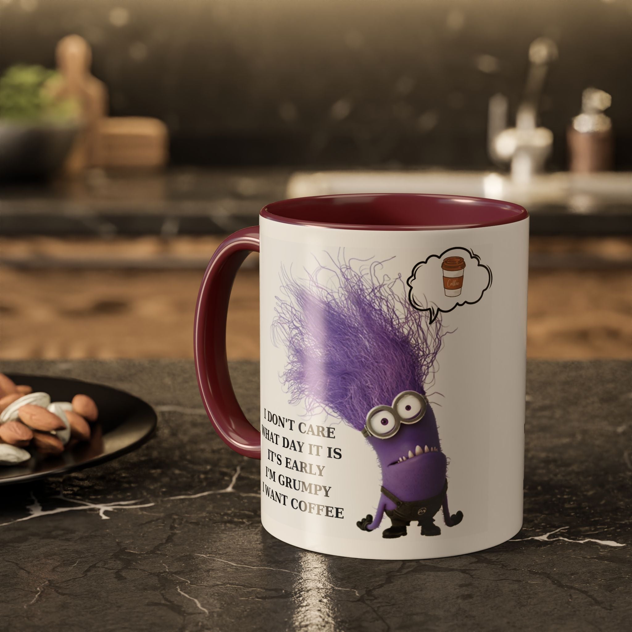 Funny Minion Two-Tone Coffee Mug, 11oz - I Don't Care What Day It Is, Funny Coffee Lover Gift, Grumpy Mug, Office Humor, Sarcastic Mug, Gift