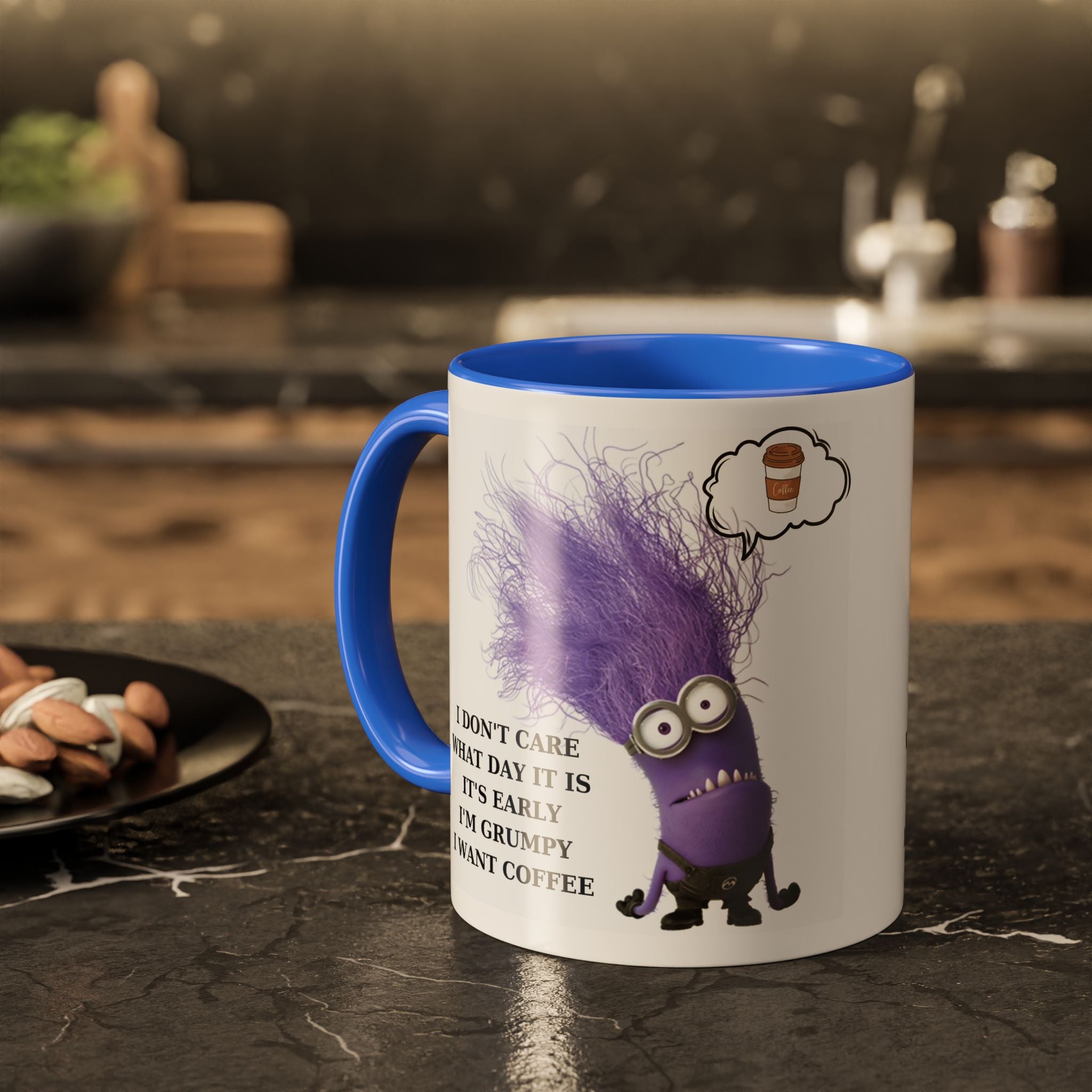 Funny Minion Two-Tone Coffee Mug, 11oz - I Don't Care What Day It Is, Funny Coffee Lover Gift, Grumpy Mug, Office Humor, Sarcastic Mug, Gift