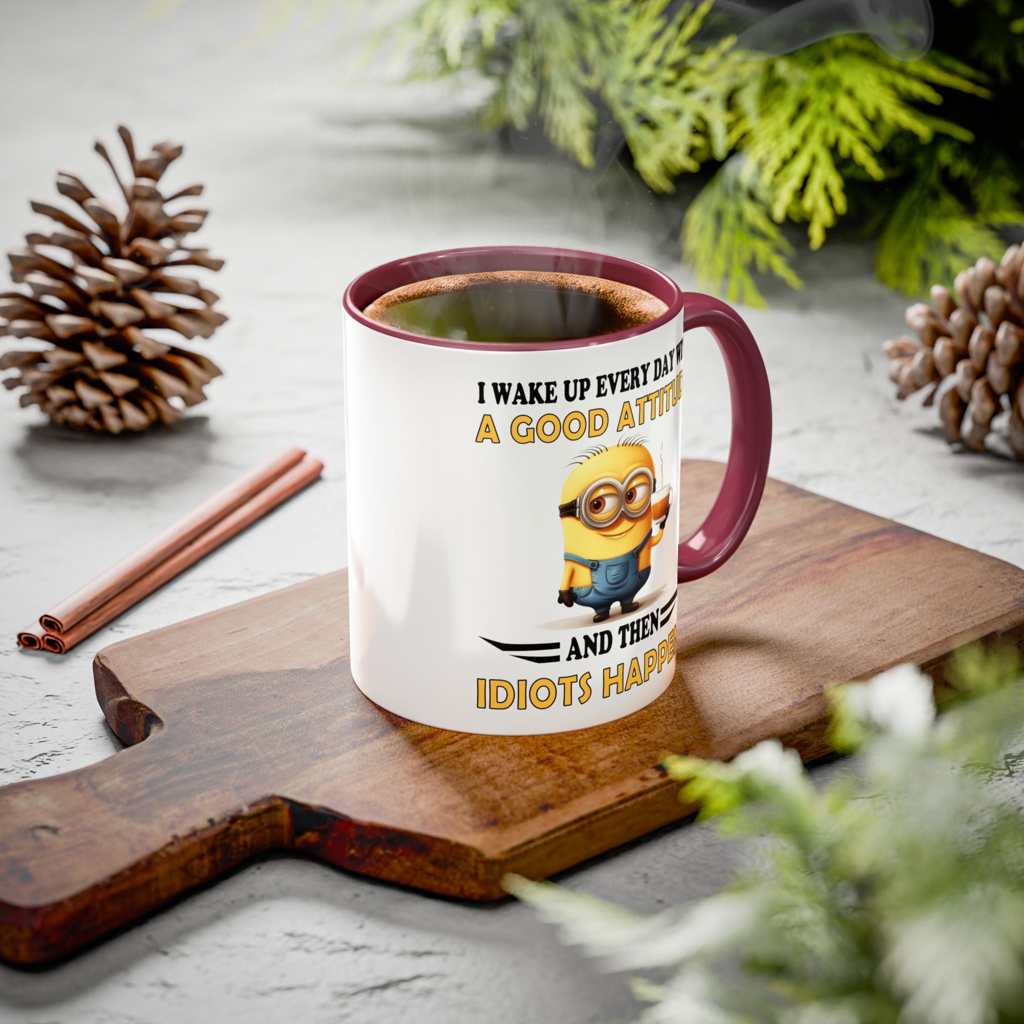 Minion I Wake Up EVERY DAY WITH A Good Attitude Two-Tone Coffee Mug, Funny Sarcastic Novelty Gift, Coffee Lover Mug, Office Mug