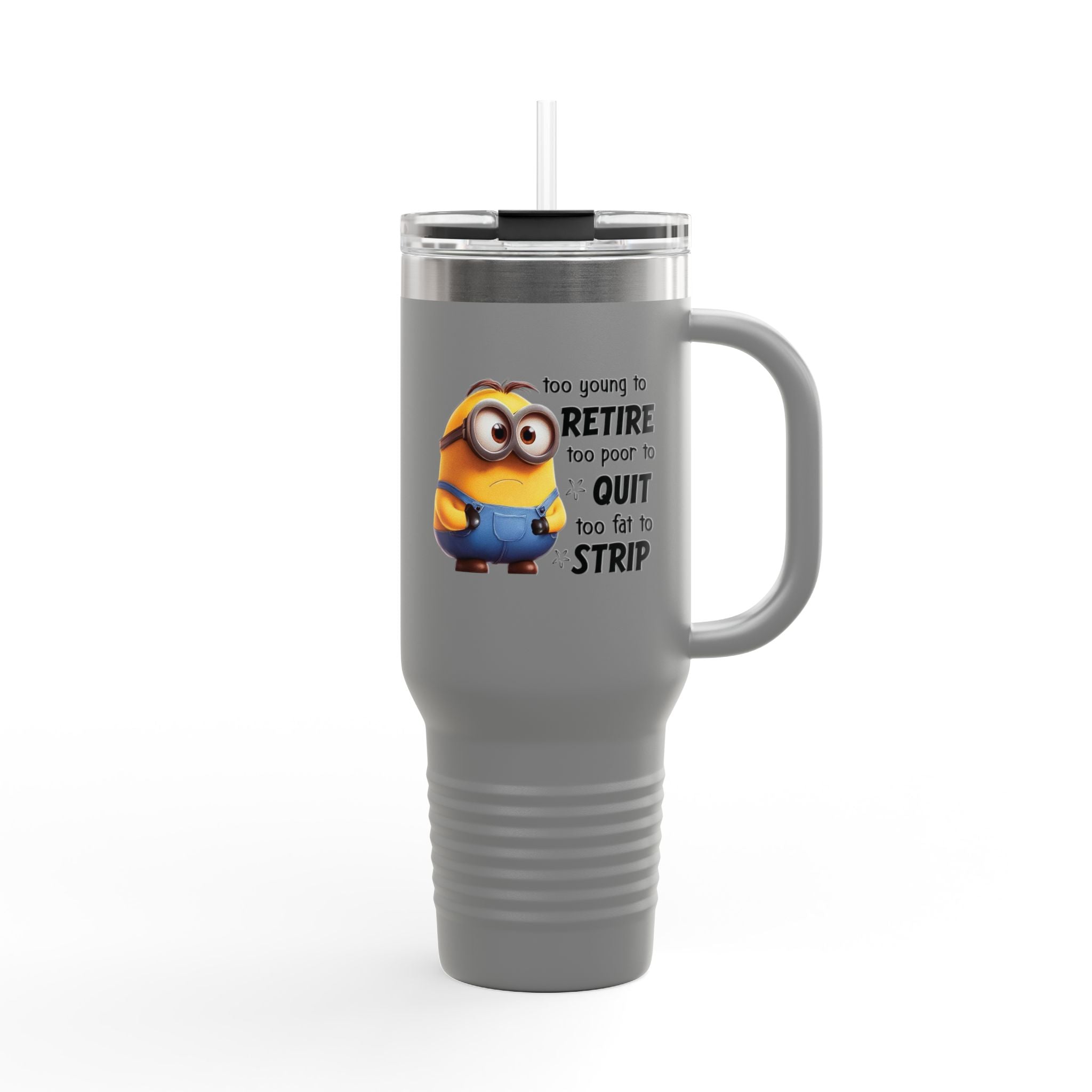 Humorous Insulated Travel Mug, 40oz - Perfect for Coffee Lovers, Retirement Gifts, Minion Design, Fun Drinkware