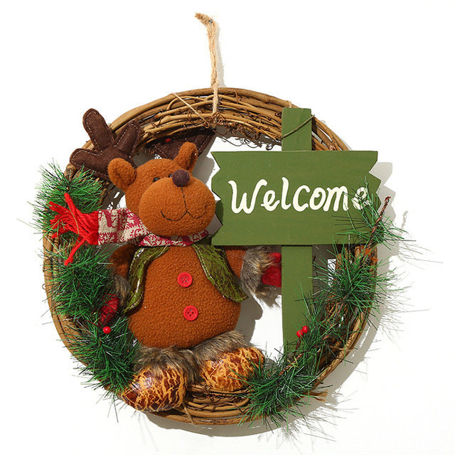 Christmas Wreath – Fabric & Rattan Door Décor | Merry Christmas, Let It Snow, or Welcome Design | Holiday Front Door Decoration Gift
