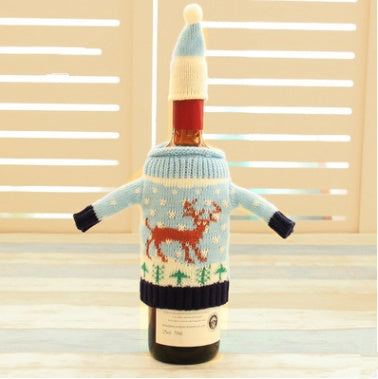 Christmas Wine Bottle Outfit – Wool Sweater & Hat Set | Joy, Tree, Elk, or Snowman Design | Festive Holiday Table Décor Gift