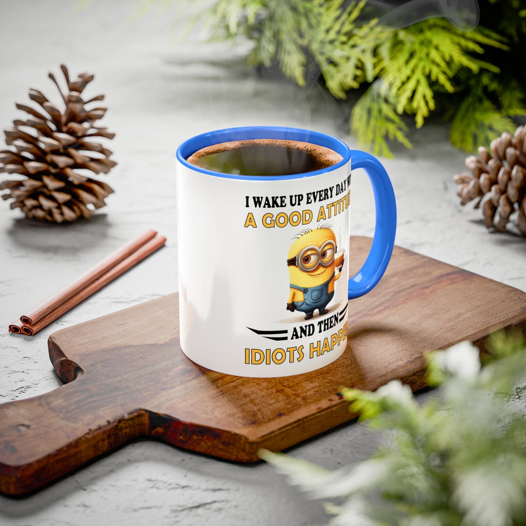 Minion I Wake Up EVERY DAY WITH A Good Attitude Two-Tone Coffee Mug, Funny Sarcastic Novelty Gift, Coffee Lover Mug, Office Mug