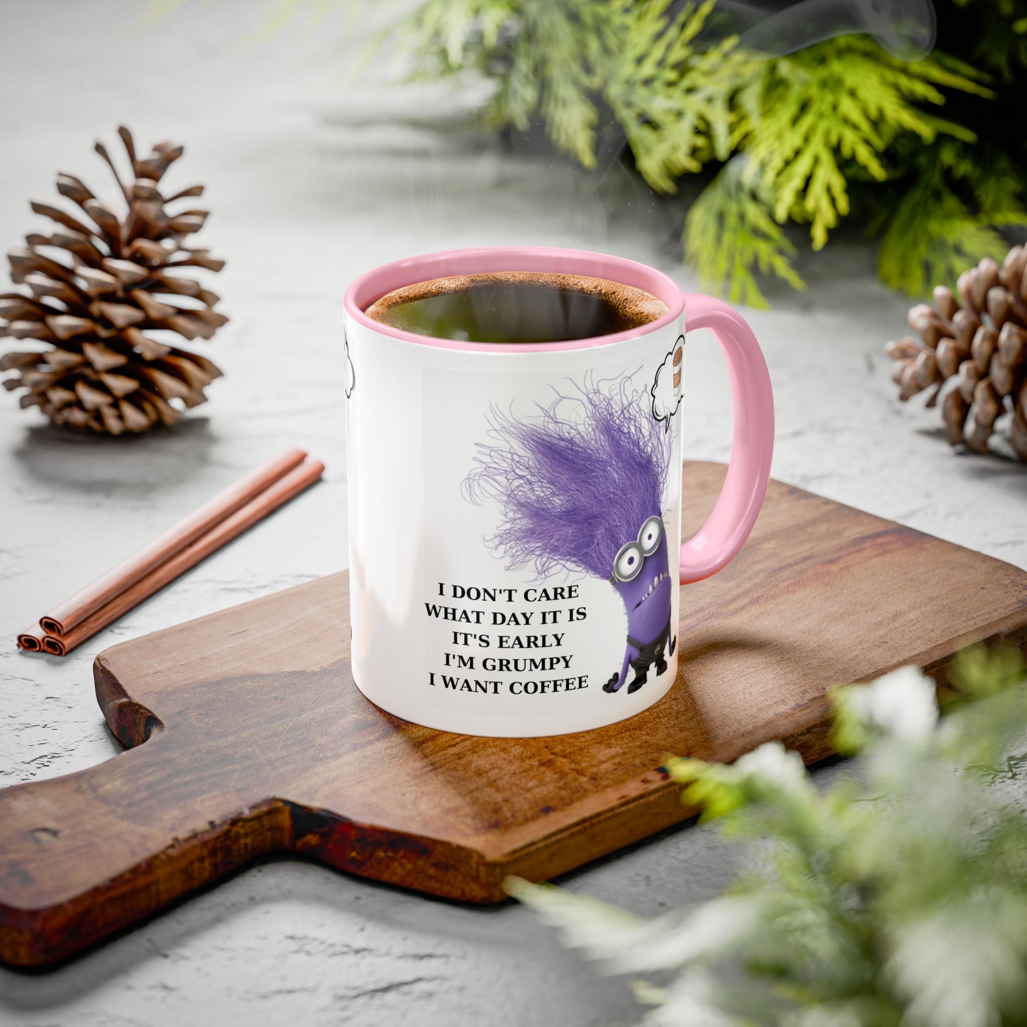 Funny Minion Two-Tone Coffee Mug, 11oz - I Don't Care What Day It Is, Funny Coffee Lover Gift, Grumpy Mug, Office Humor, Sarcastic Mug, Gift