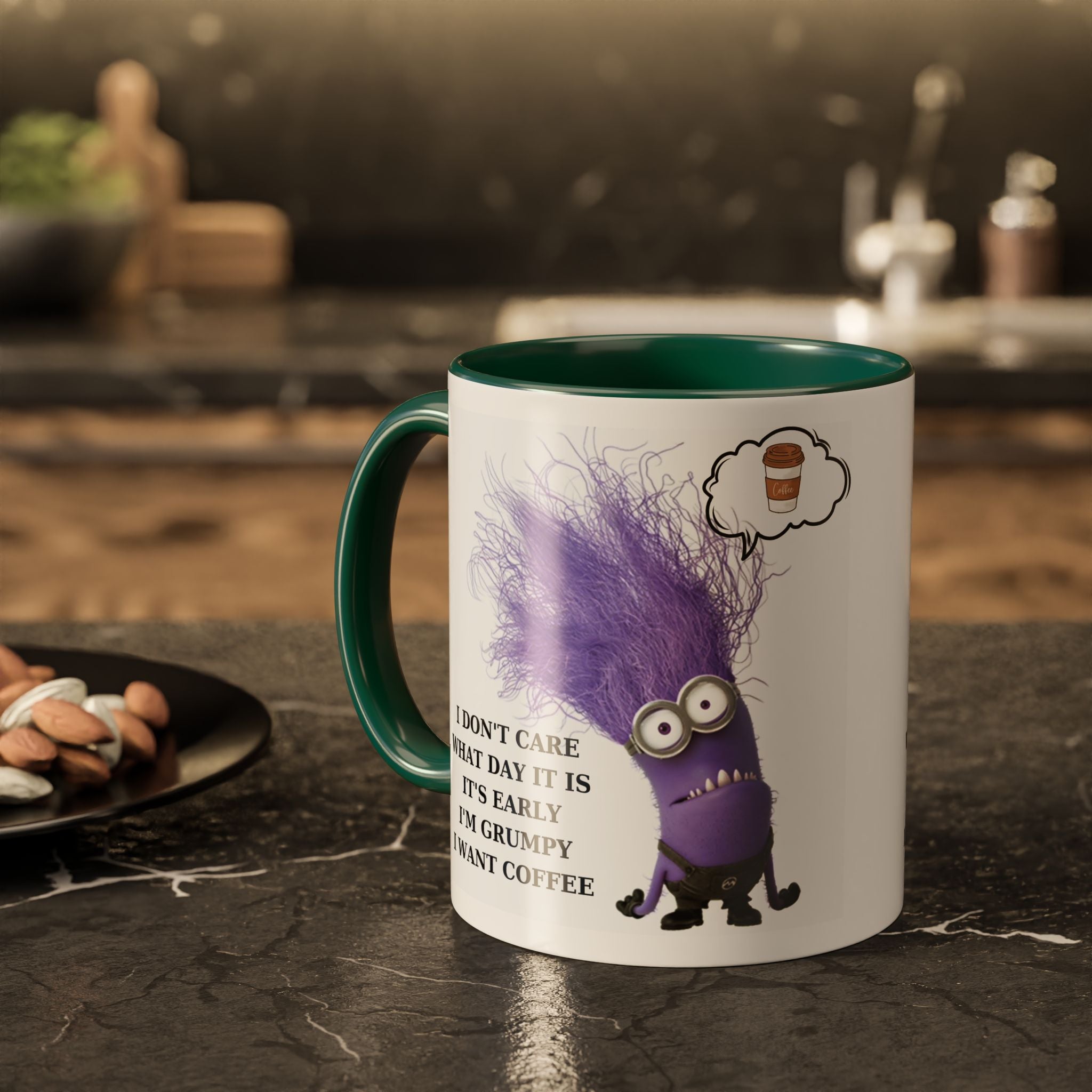 Funny Minion Two-Tone Coffee Mug, 11oz - I Don't Care What Day It Is, Funny Coffee Lover Gift, Grumpy Mug, Office Humor, Sarcastic Mug, Gift