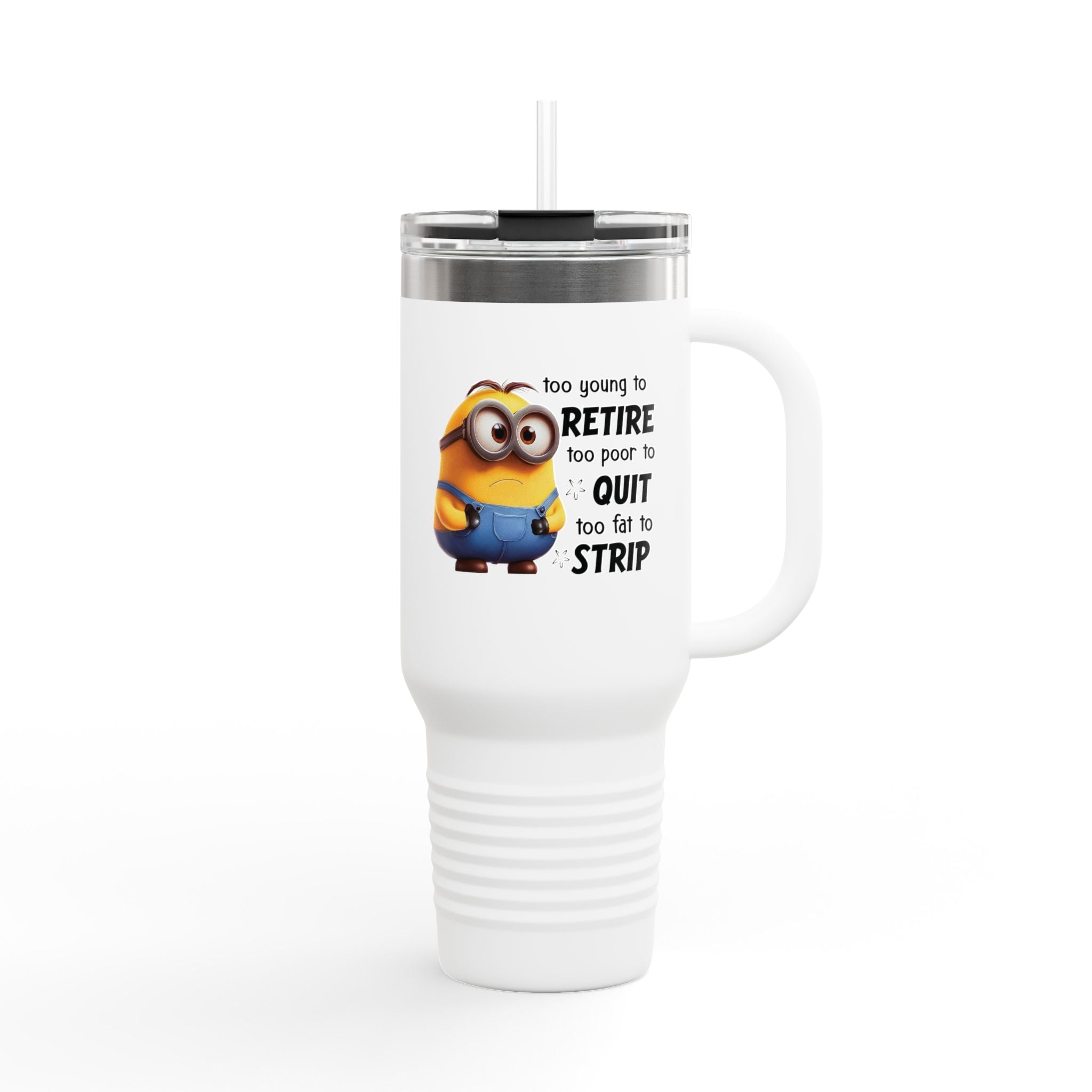 Humorous Insulated Travel Mug, 40oz - Perfect for Coffee Lovers, Retirement Gifts, Minion Design, Fun Drinkware