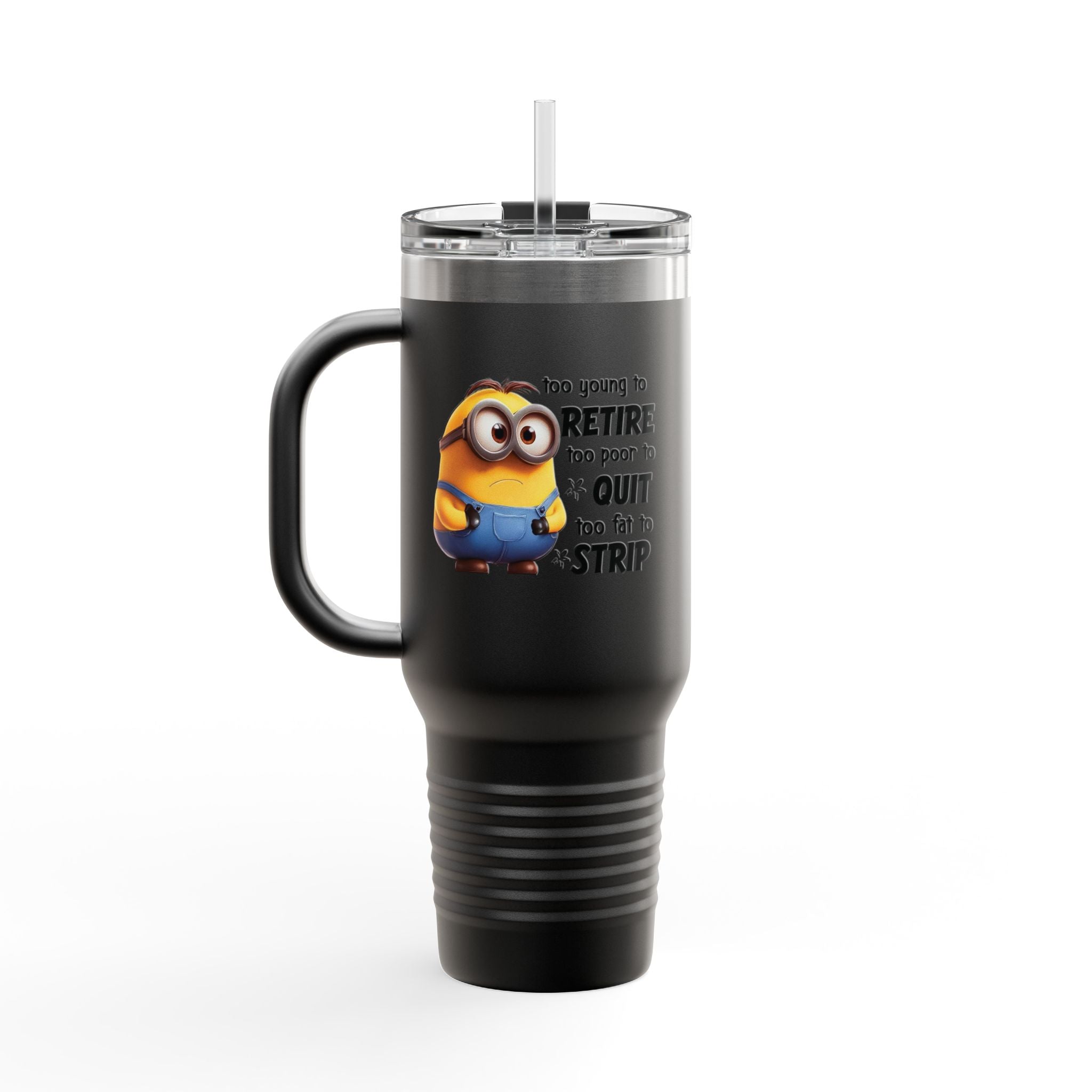 Humorous Insulated Travel Mug, 40oz - Perfect for Coffee Lovers, Retirement Gifts, Minion Design, Fun Drinkware