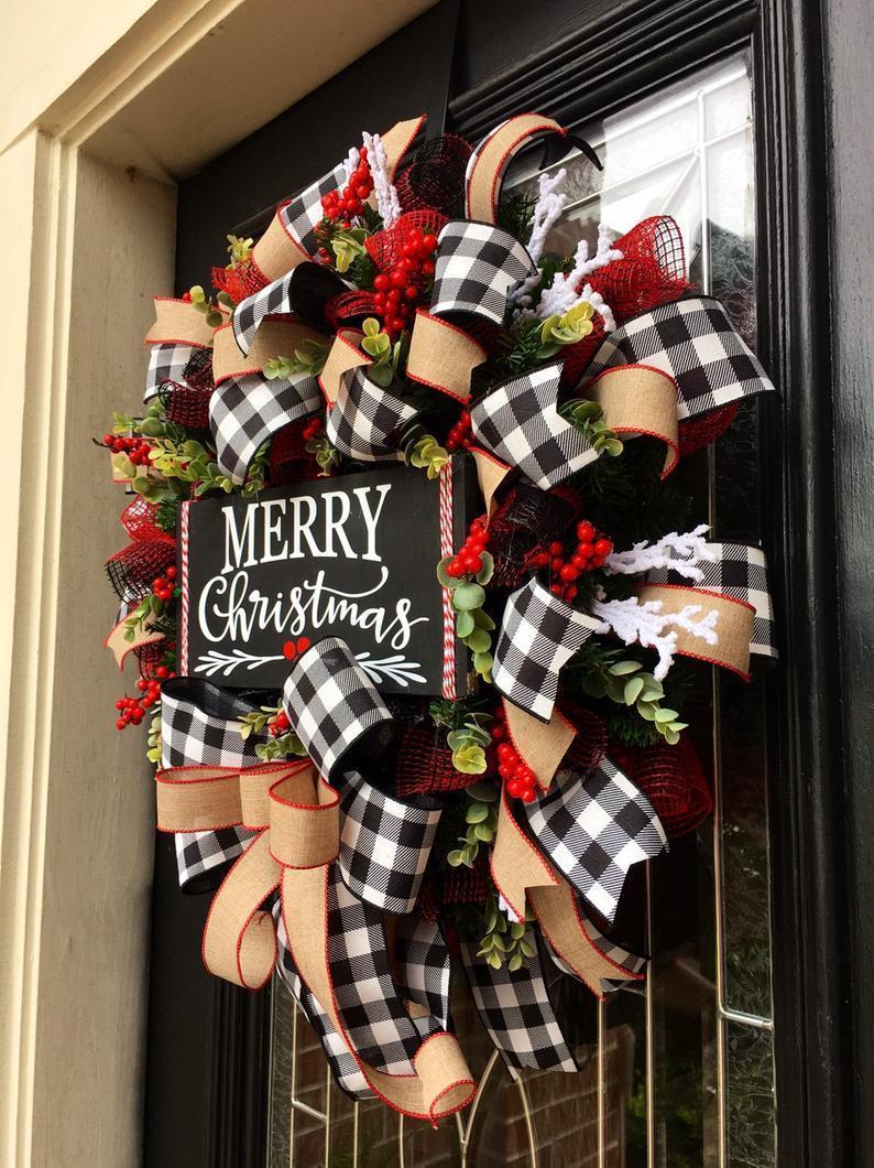 Christmas Bow Garland – Handmade Cloth Holiday Decoration | Festive Tree, Mantel, or Door Décor