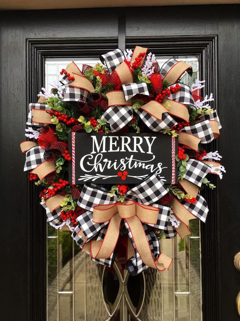 Christmas Bow Garland – Handmade Cloth Holiday Decoration | Festive Tree, Mantel, or Door Décor