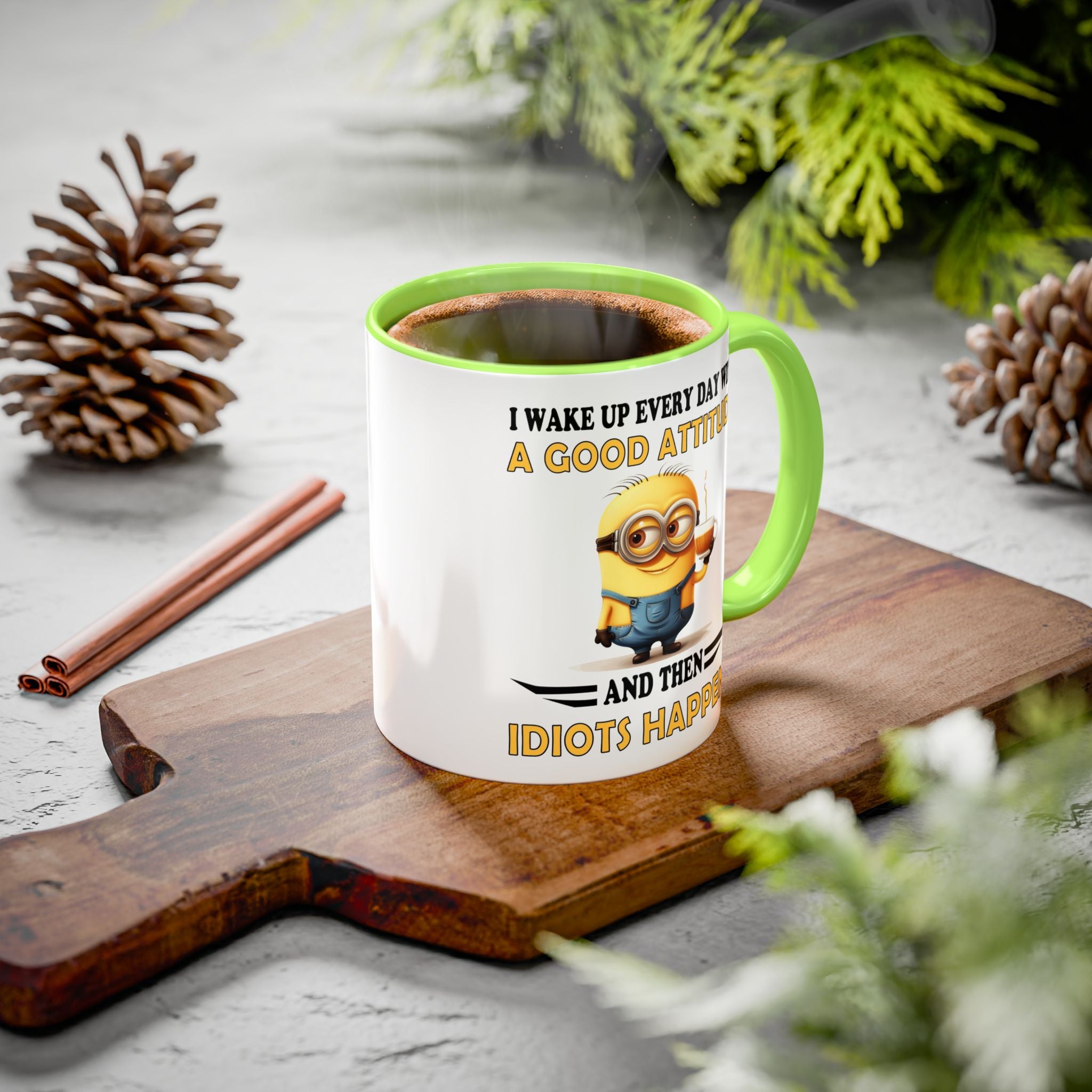 Minion I Wake Up EVERY DAY WITH A Good Attitude Two-Tone Coffee Mug, Funny Sarcastic Novelty Gift, Coffee Lover Mug, Office Mug