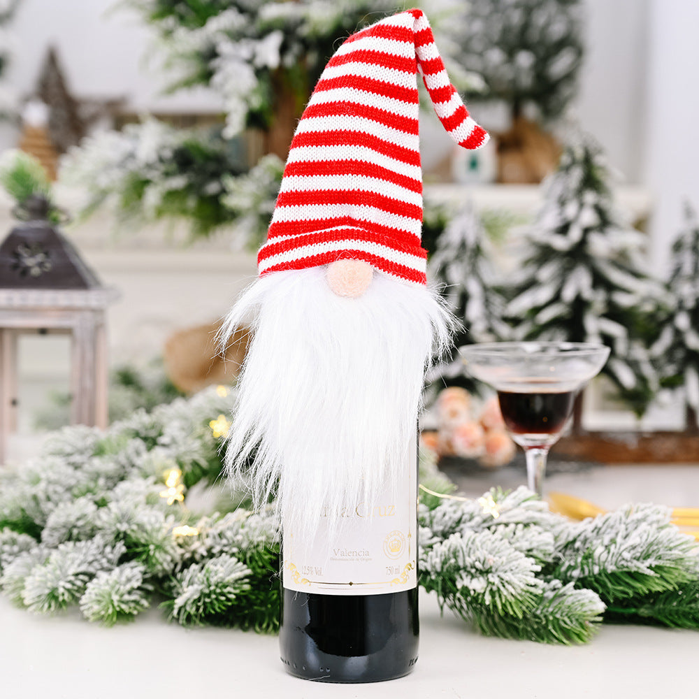 Christmas Wine Bottle Cover – Gnome or Santa Hat Decoration | Festive Holiday Table Décor, Gift Wrap Bag for Wine or Champagne