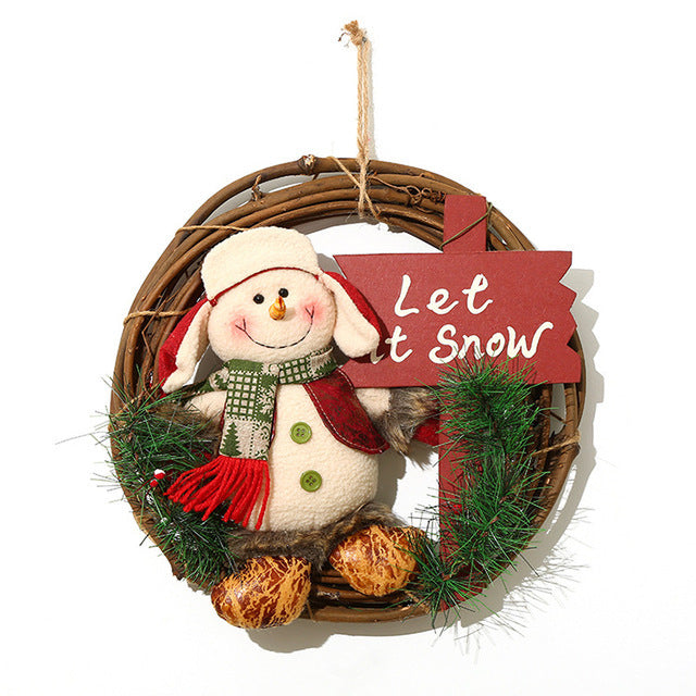 Christmas Wreath – Fabric & Rattan Door Décor | Merry Christmas, Let It Snow, or Welcome Design | Holiday Front Door Decoration Gift
