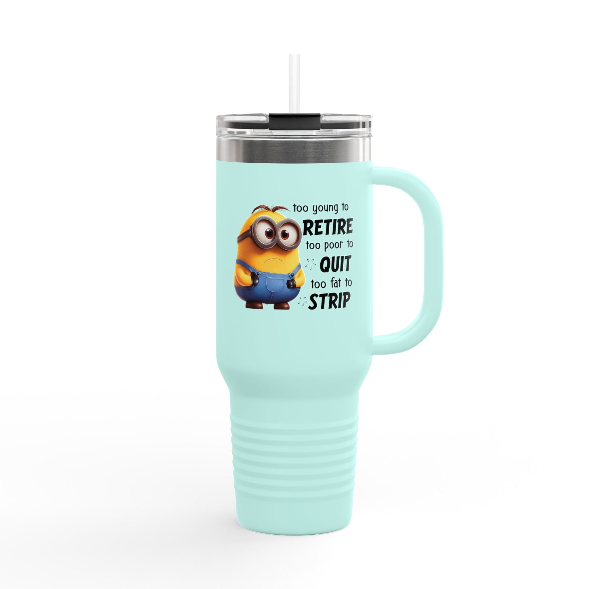 Humorous Insulated Travel Mug, 40oz - Perfect for Coffee Lovers, Retirement Gifts, Minion Design, Fun Drinkware