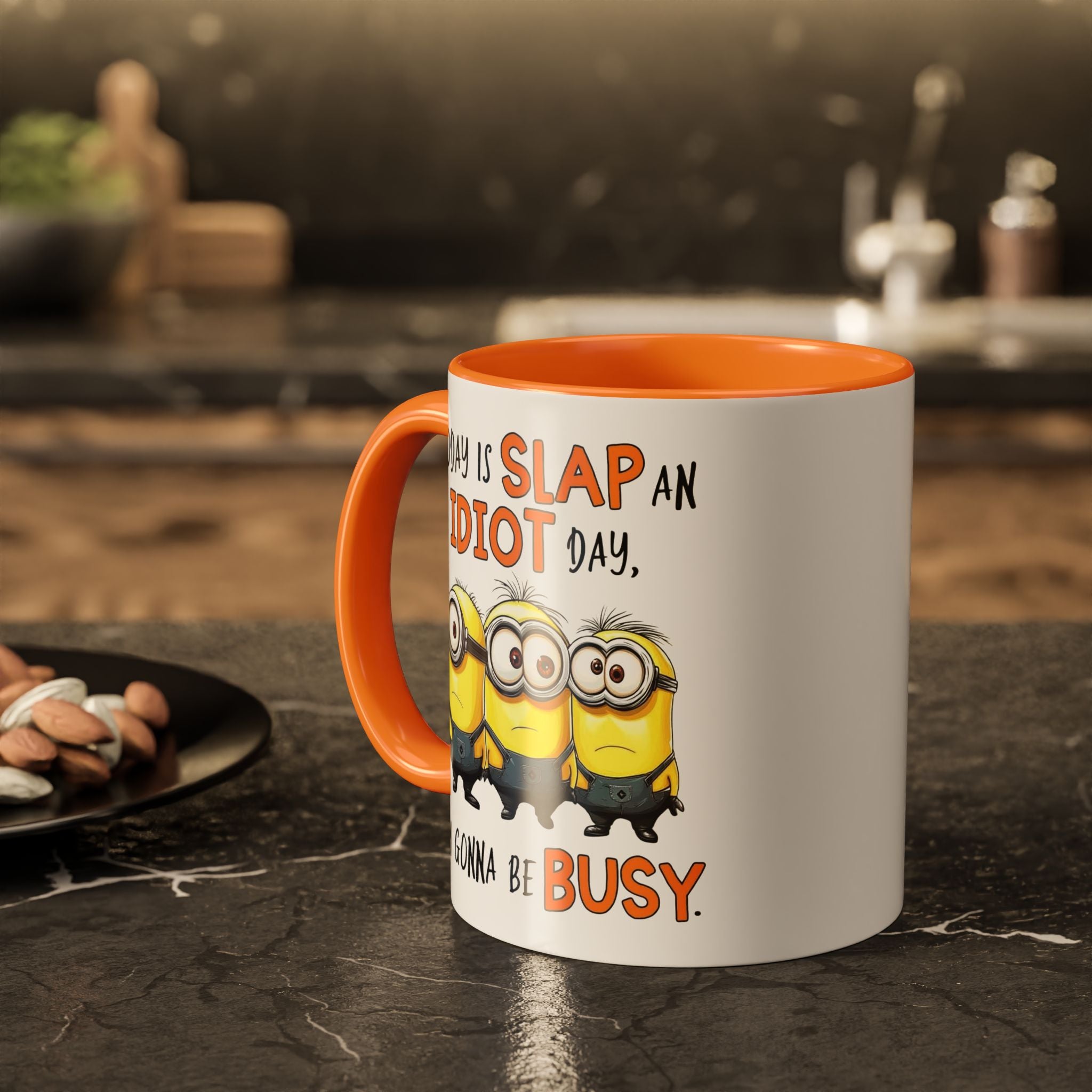 Funny Minion Slap an IDIOT Day Coffee Mug, Novelty Gift 11oz Tea Cup, Office Humor, Colorful Mugs, Funny Ceramic Cup, Gag Gift for Friends