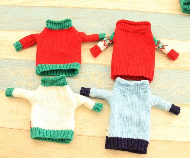 Christmas Wine Bottle Outfit – Wool Sweater & Hat Set | Joy, Tree, Elk, or Snowman Design | Festive Holiday Table Décor Gift