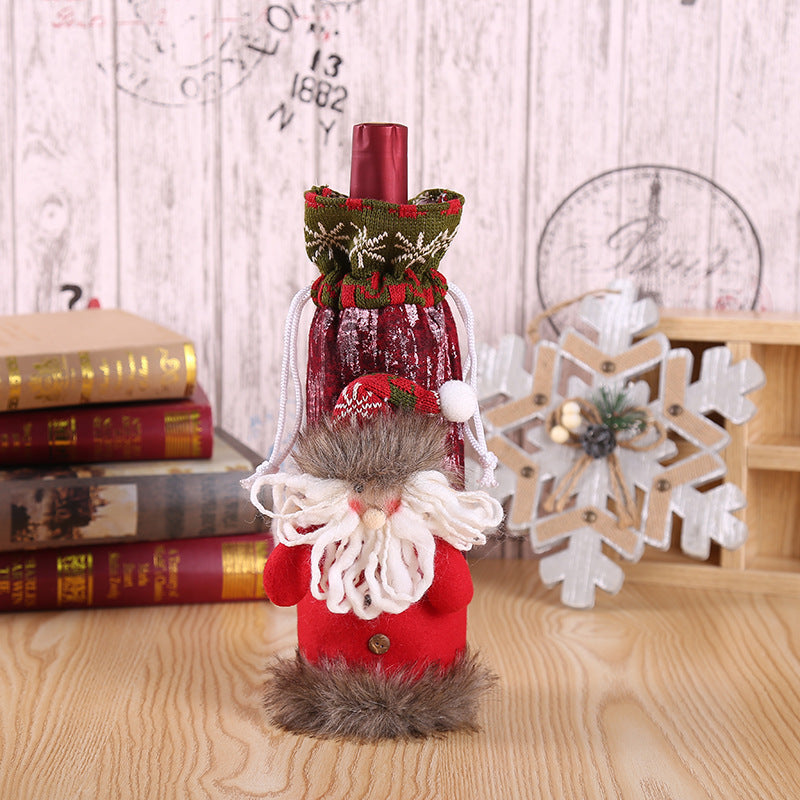 Christmas Wine Bottle Cover – Gnome or Santa Hat Decoration | Festive Holiday Table Décor, Gift Wrap Bag for Wine or Champagne