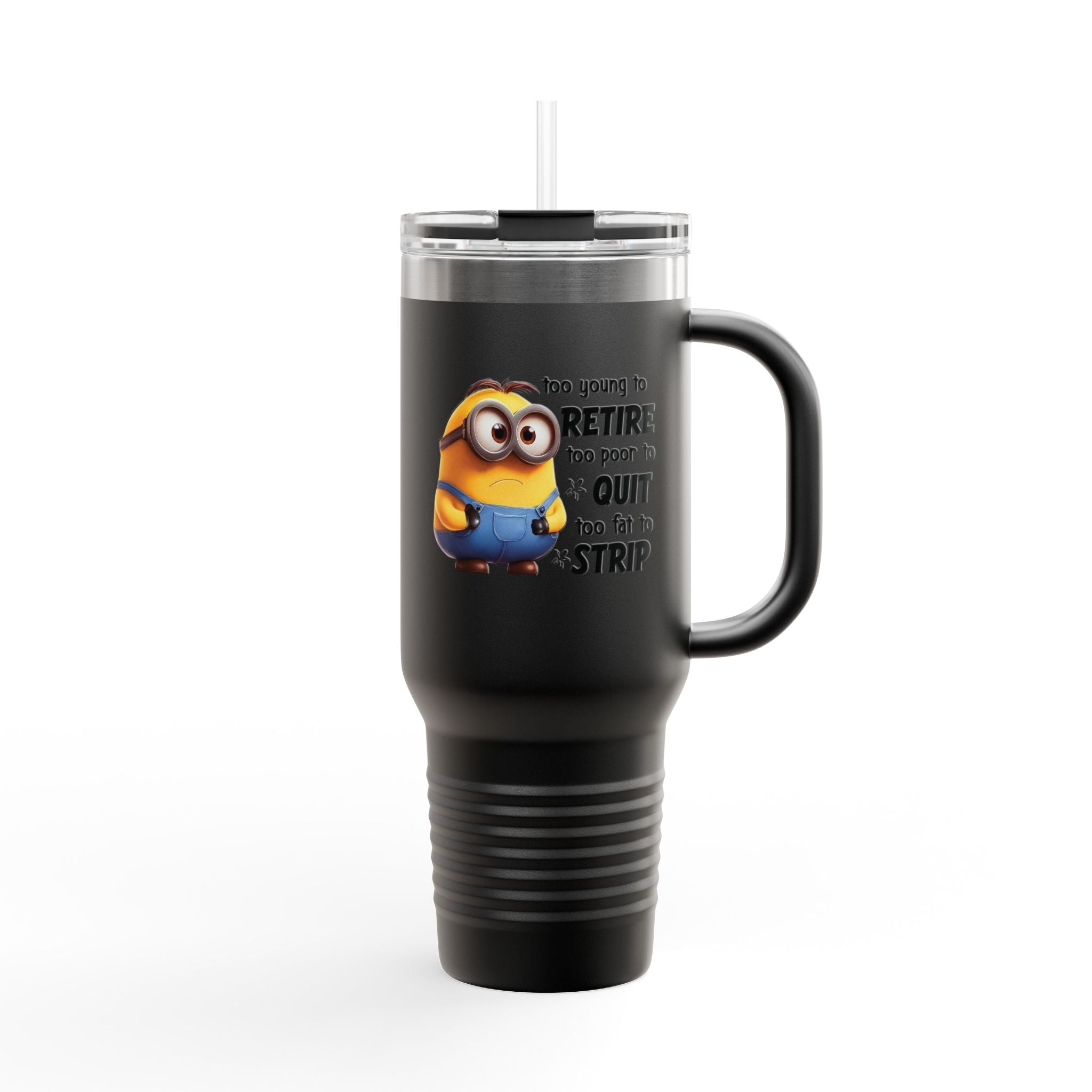 Humorous Insulated Travel Mug, 40oz - Perfect for Coffee Lovers, Retirement Gifts, Minion Design, Fun Drinkware
