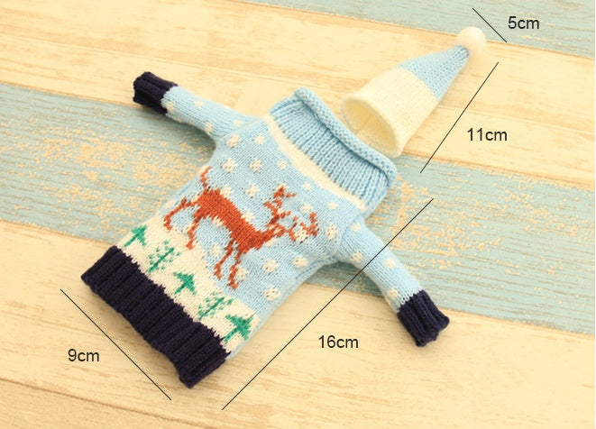 Christmas Wine Bottle Outfit – Wool Sweater & Hat Set | Joy, Tree, Elk, or Snowman Design | Festive Holiday Table Décor Gift