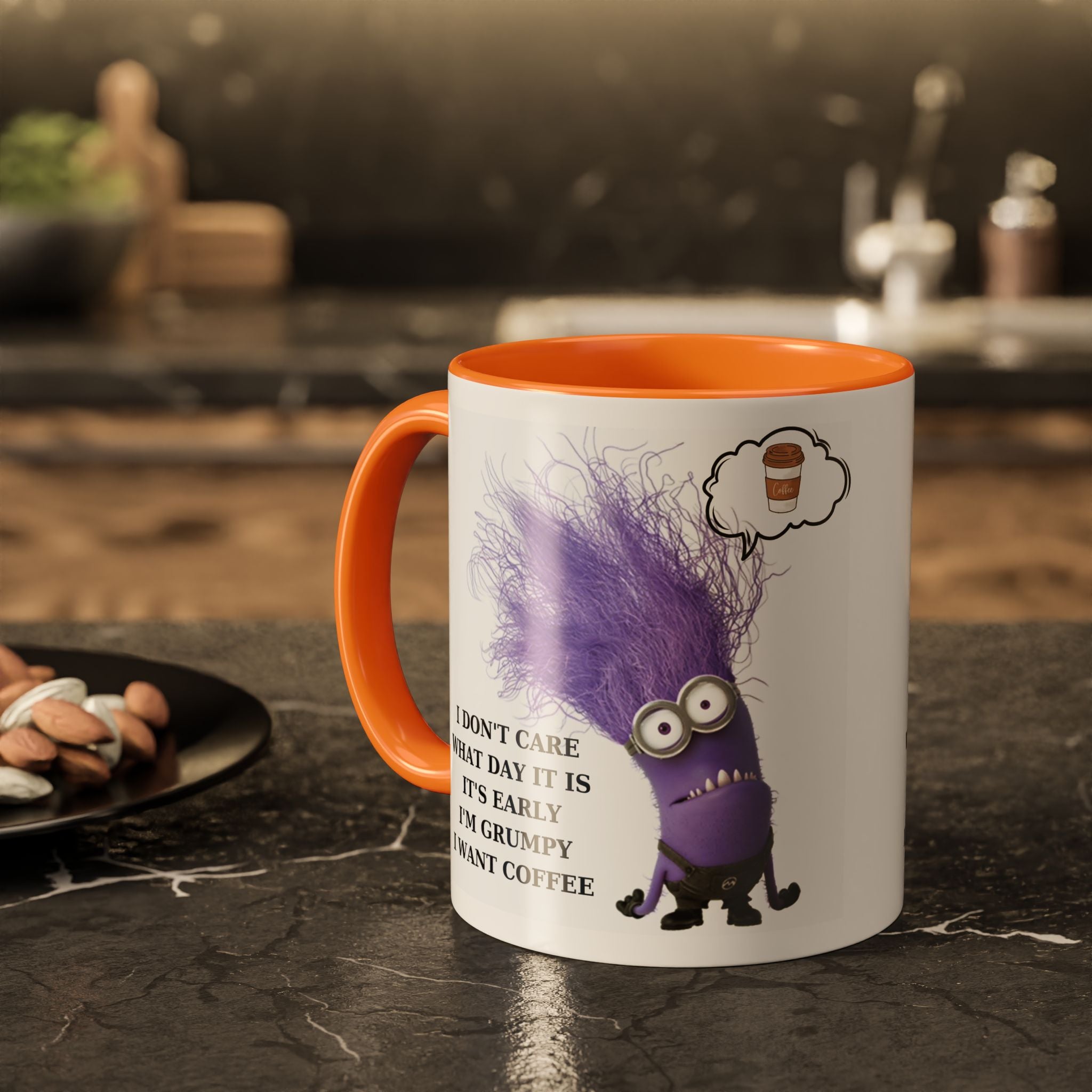 Funny Minion Two-Tone Coffee Mug, 11oz - I Don't Care What Day It Is, Funny Coffee Lover Gift, Grumpy Mug, Office Humor, Sarcastic Mug, Gift