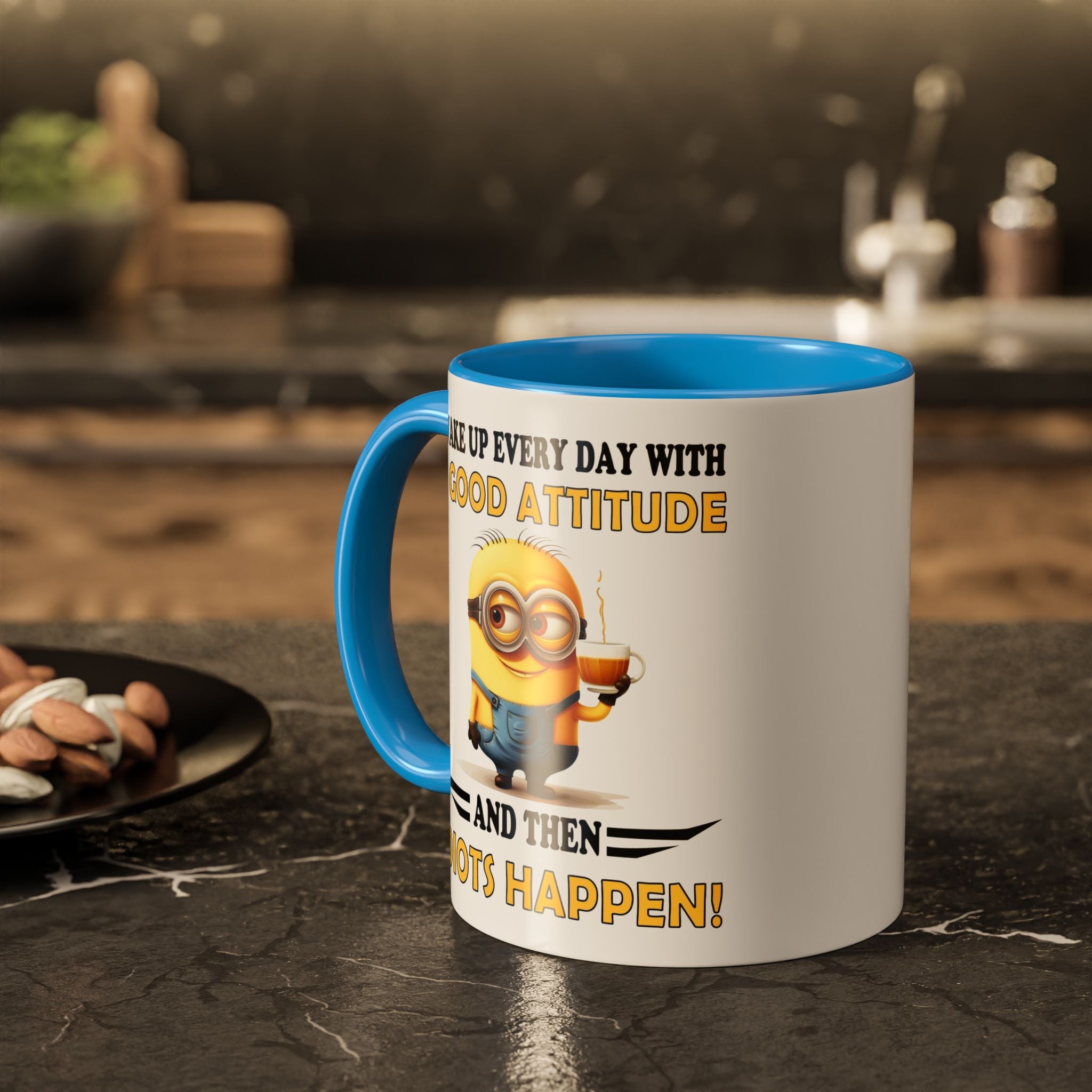 Minion I Wake Up EVERY DAY WITH A Good Attitude Two-Tone Coffee Mug, Funny Sarcastic Novelty Gift, Coffee Lover Mug, Office Mug