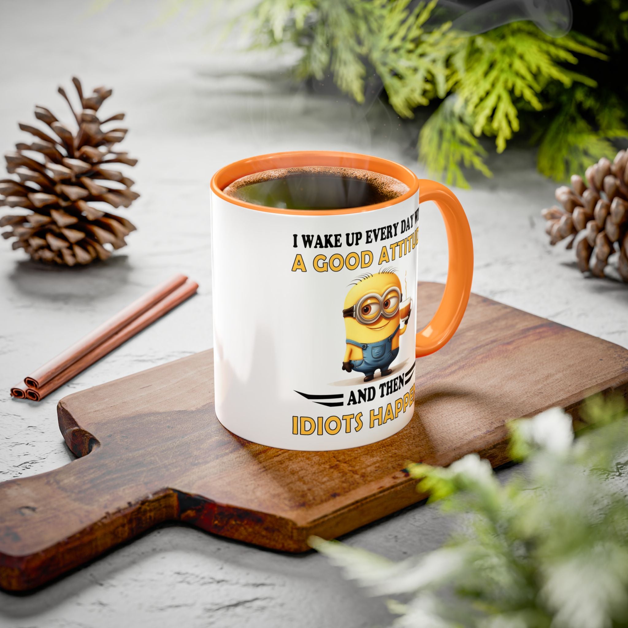 Minion I Wake Up EVERY DAY WITH A Good Attitude Two-Tone Coffee Mug, Funny Sarcastic Novelty Gift, Coffee Lover Mug, Office Mug