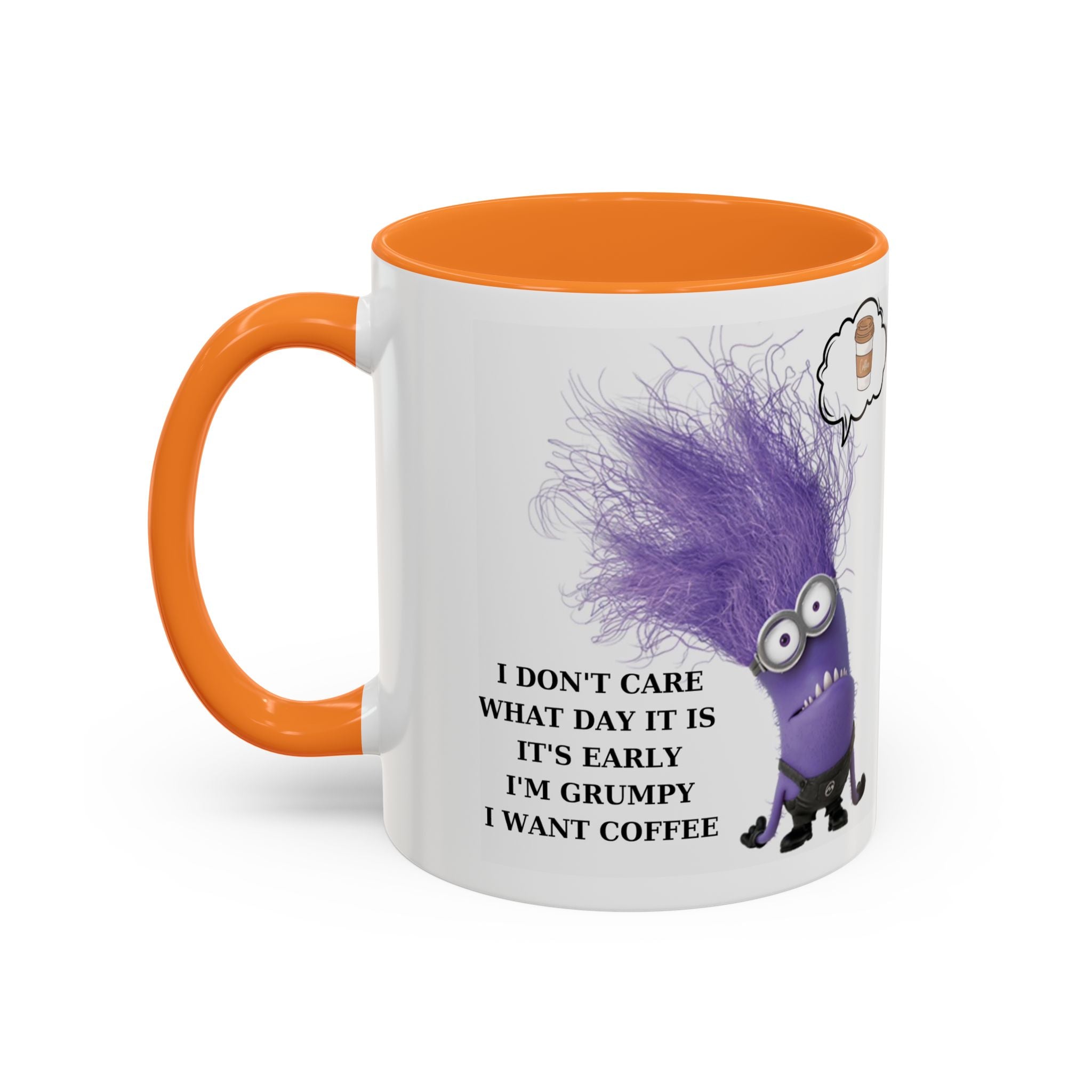 Funny Minion Two-Tone Coffee Mug, 11oz - I Don't Care What Day It Is, Funny Coffee Lover Gift, Grumpy Mug, Office Humor, Sarcastic Mug, Gift