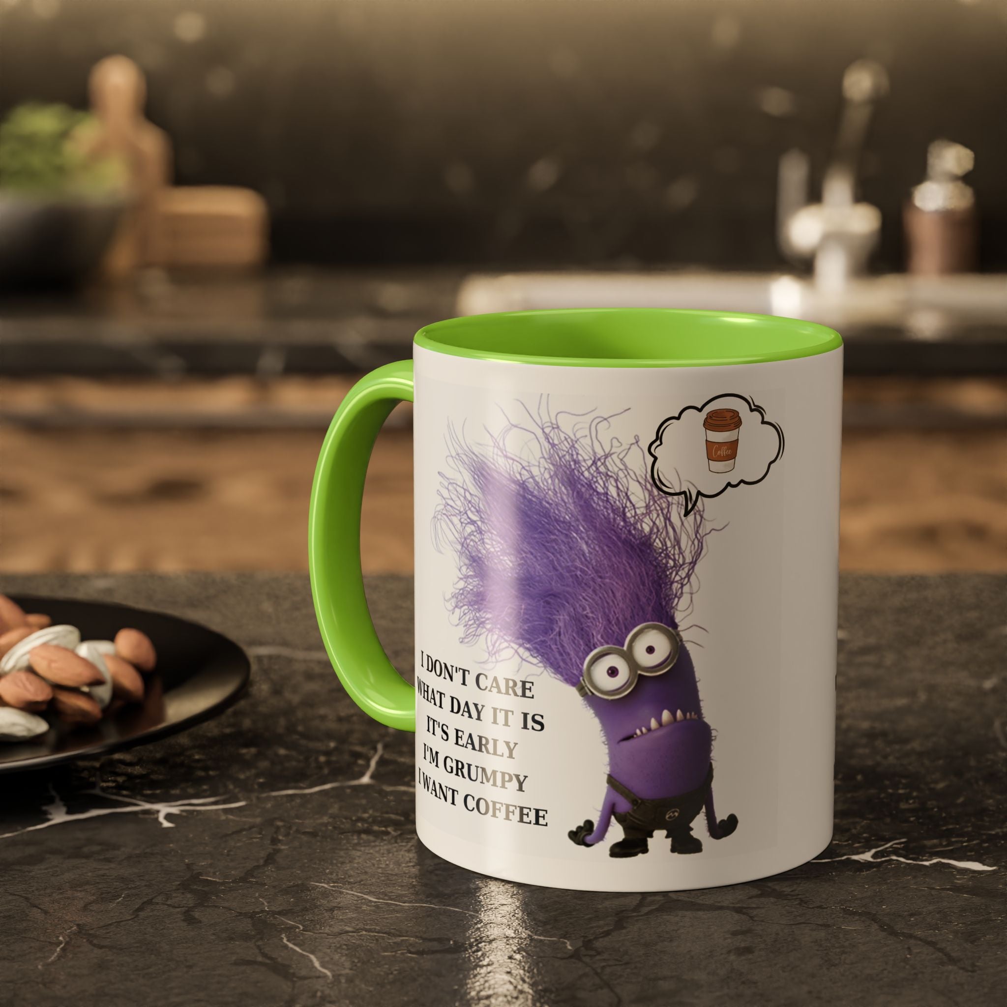 Funny Minion Two-Tone Coffee Mug, 11oz - I Don't Care What Day It Is, Funny Coffee Lover Gift, Grumpy Mug, Office Humor, Sarcastic Mug, Gift