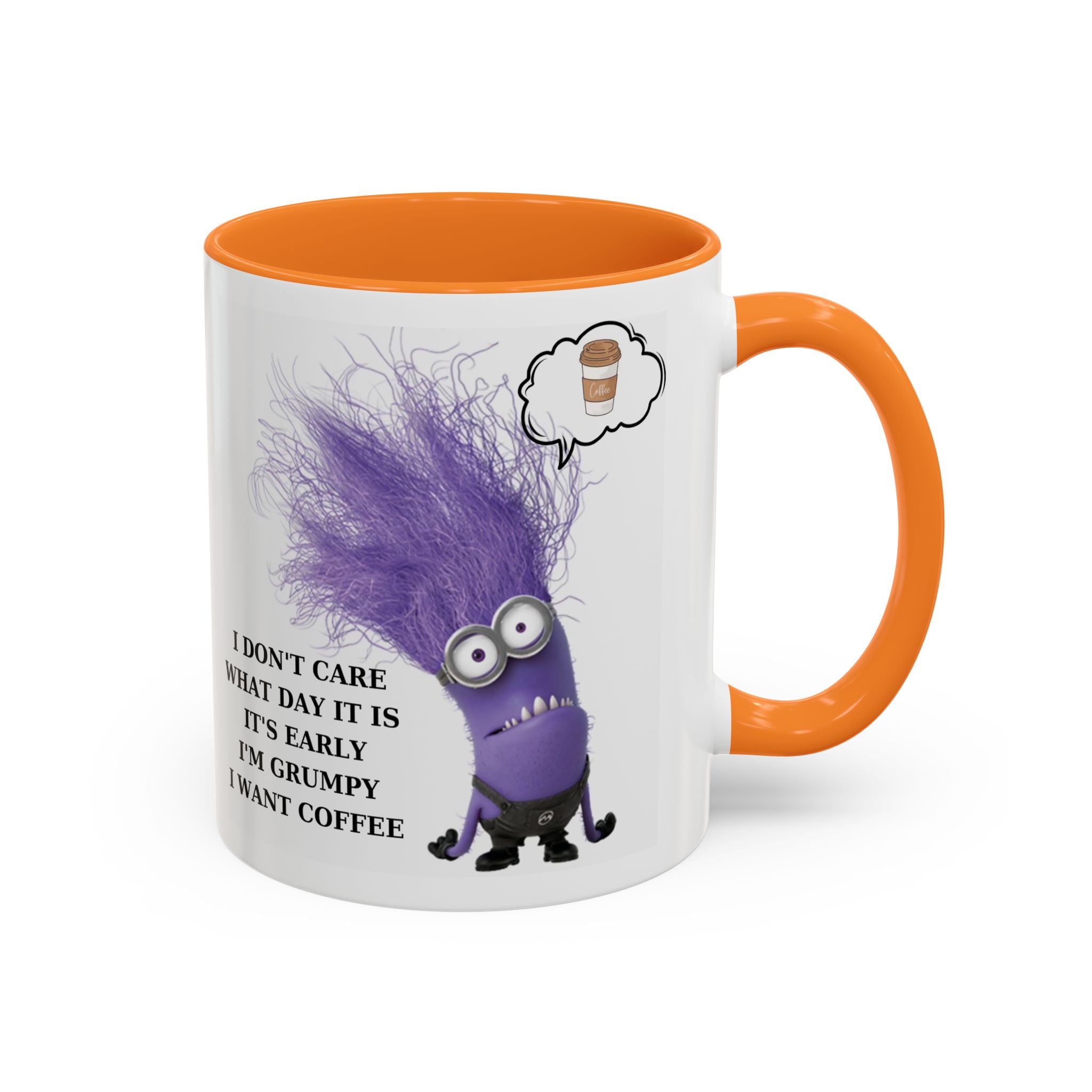 Funny Minion Two-Tone Coffee Mug, 11oz - I Don't Care What Day It Is, Funny Coffee Lover Gift, Grumpy Mug, Office Humor, Sarcastic Mug, Gift