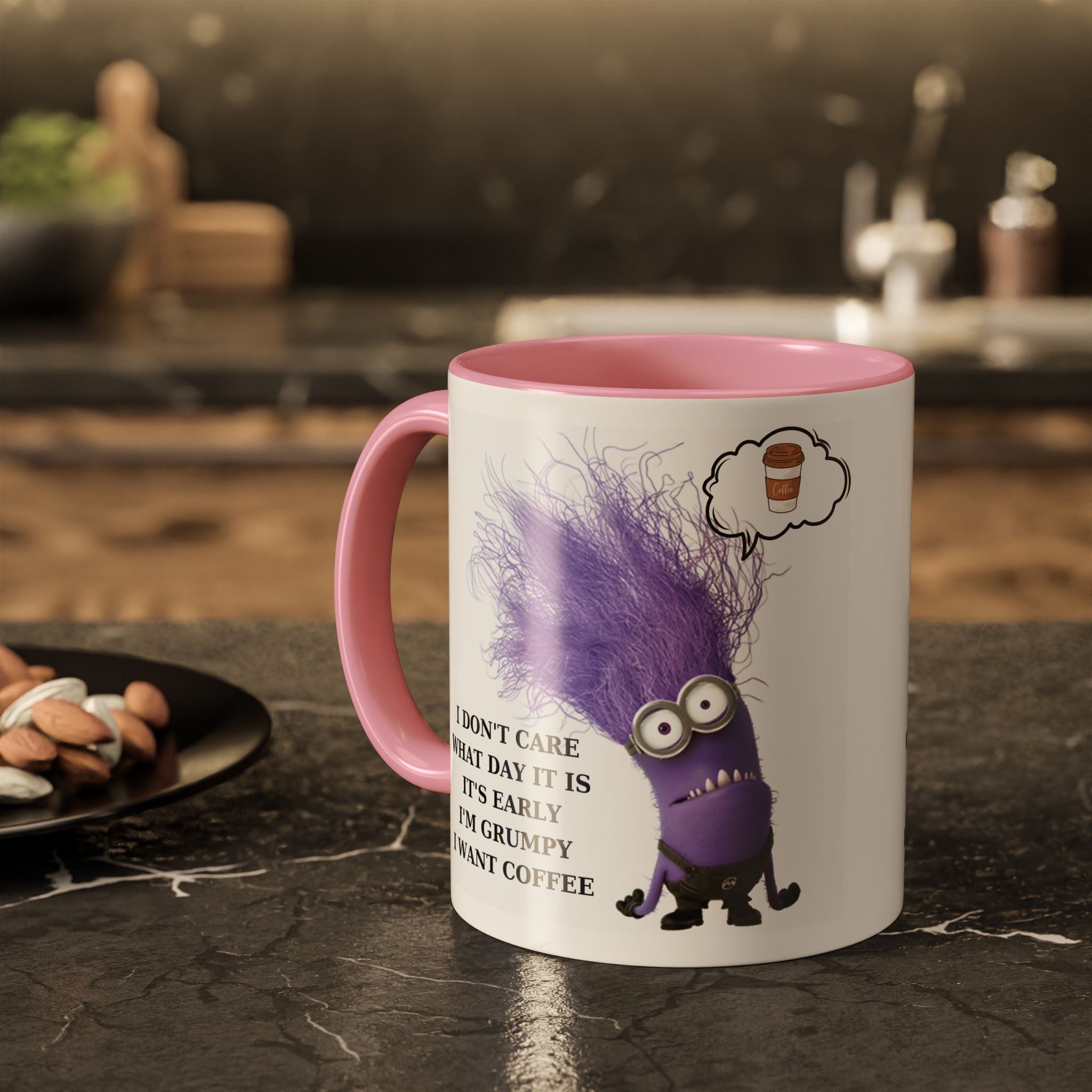 Funny Minion Two-Tone Coffee Mug, 11oz - I Don't Care What Day It Is, Funny Coffee Lover Gift, Grumpy Mug, Office Humor, Sarcastic Mug, Gift