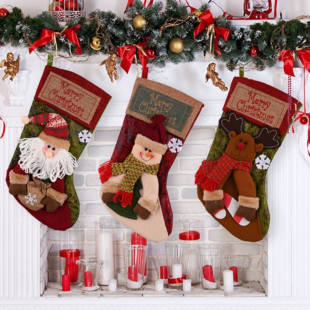 Custom Christmas Stockings – Large Burlap 3D Applique Holiday Decorations