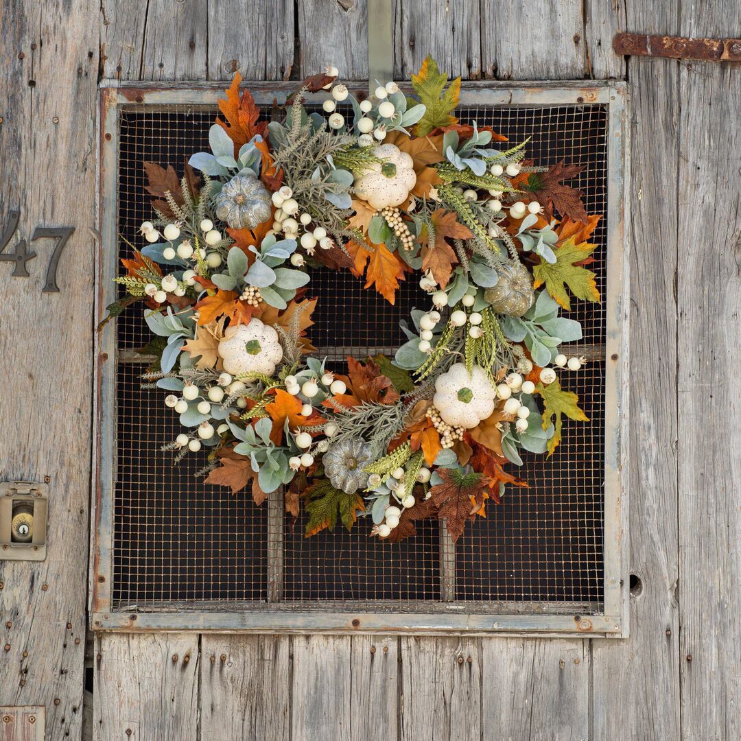 Pumpkin Rattan Wreath – Fall Harvest Door Décor | Rustic Autumn & Thanksgiving Decoration in 13.8”, 15.7”, or 17.7” Sizes