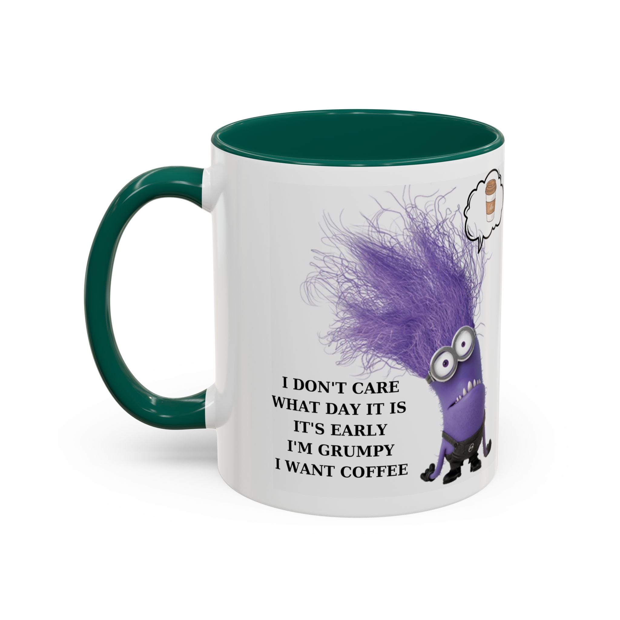 Funny Minion Two-Tone Coffee Mug, 11oz - I Don't Care What Day It Is, Funny Coffee Lover Gift, Grumpy Mug, Office Humor, Sarcastic Mug, Gift