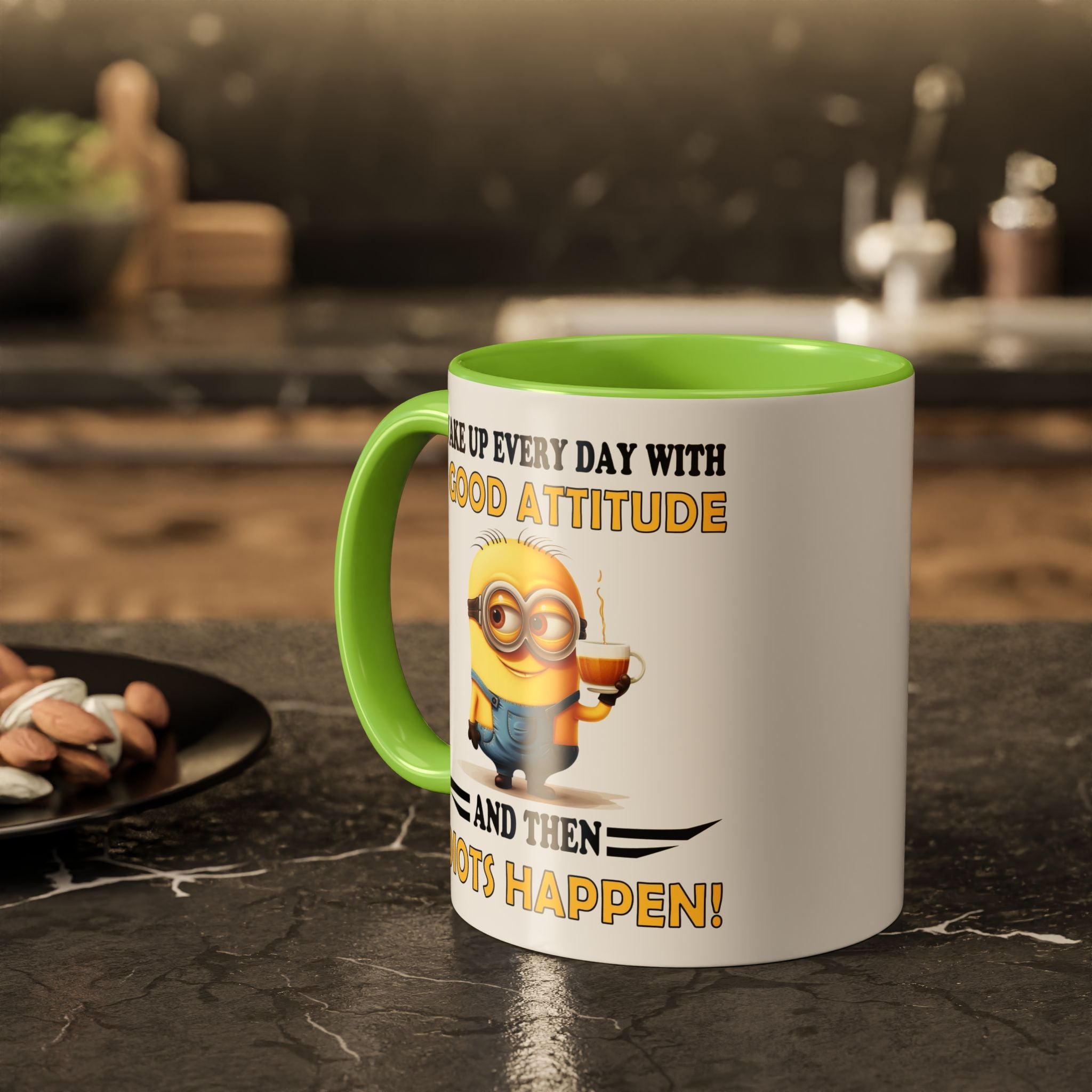 Minion I Wake Up EVERY DAY WITH A Good Attitude Two-Tone Coffee Mug, Funny Sarcastic Novelty Gift, Coffee Lover Mug, Office Mug