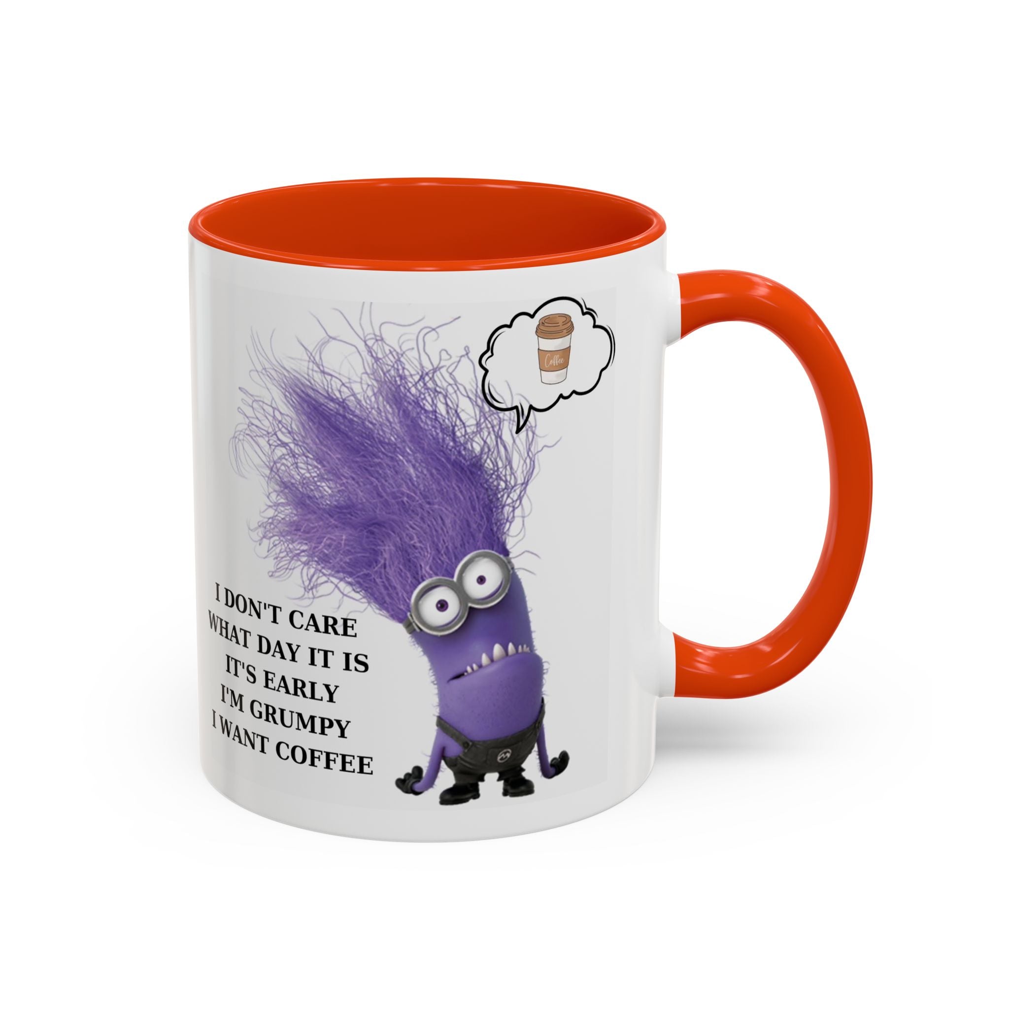 Funny Minion Two-Tone Coffee Mug, 11oz - I Don't Care What Day It Is, Funny Coffee Lover Gift, Grumpy Mug, Office Humor, Sarcastic Mug, Gift