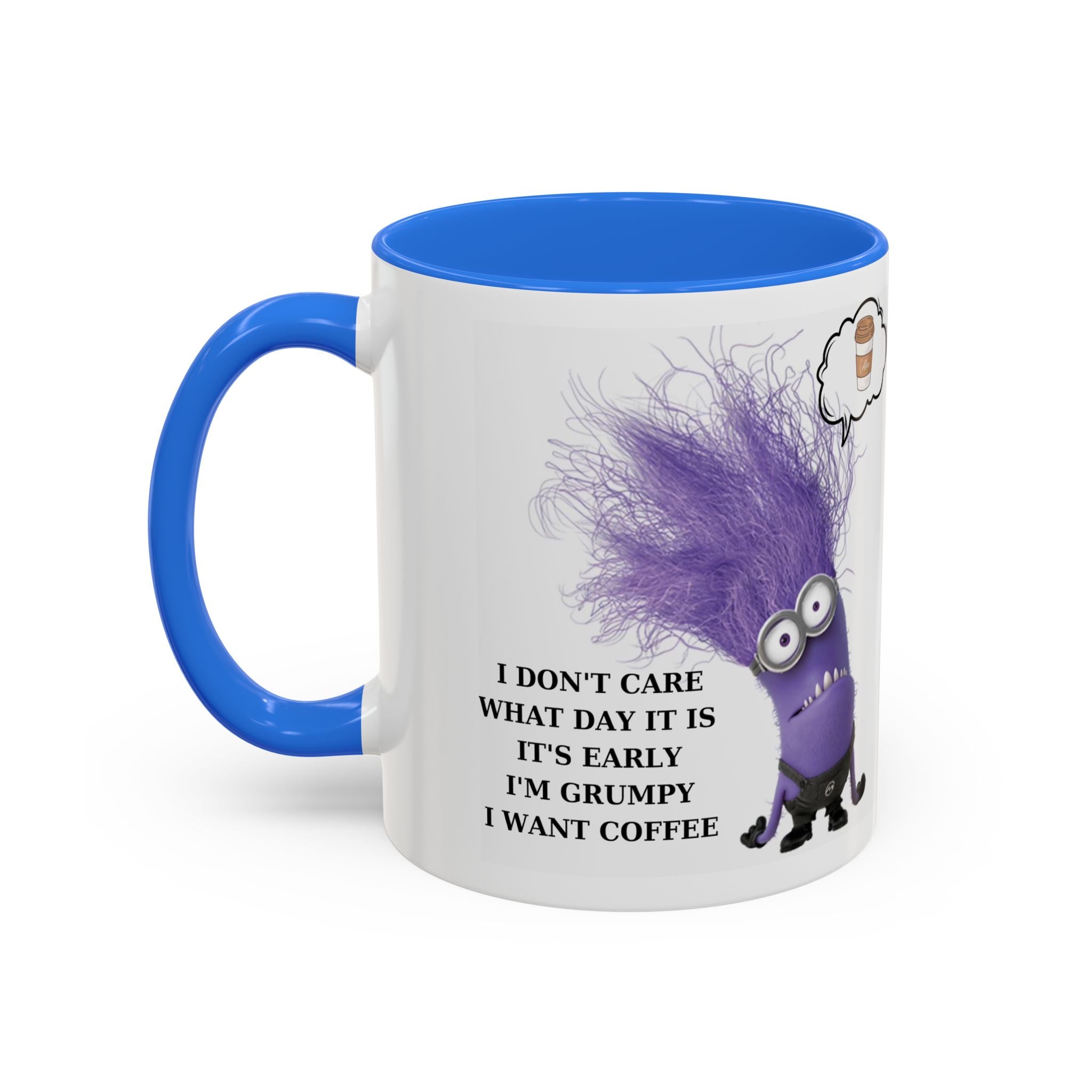 Funny Minion Two-Tone Coffee Mug, 11oz - I Don't Care What Day It Is, Funny Coffee Lover Gift, Grumpy Mug, Office Humor, Sarcastic Mug, Gift