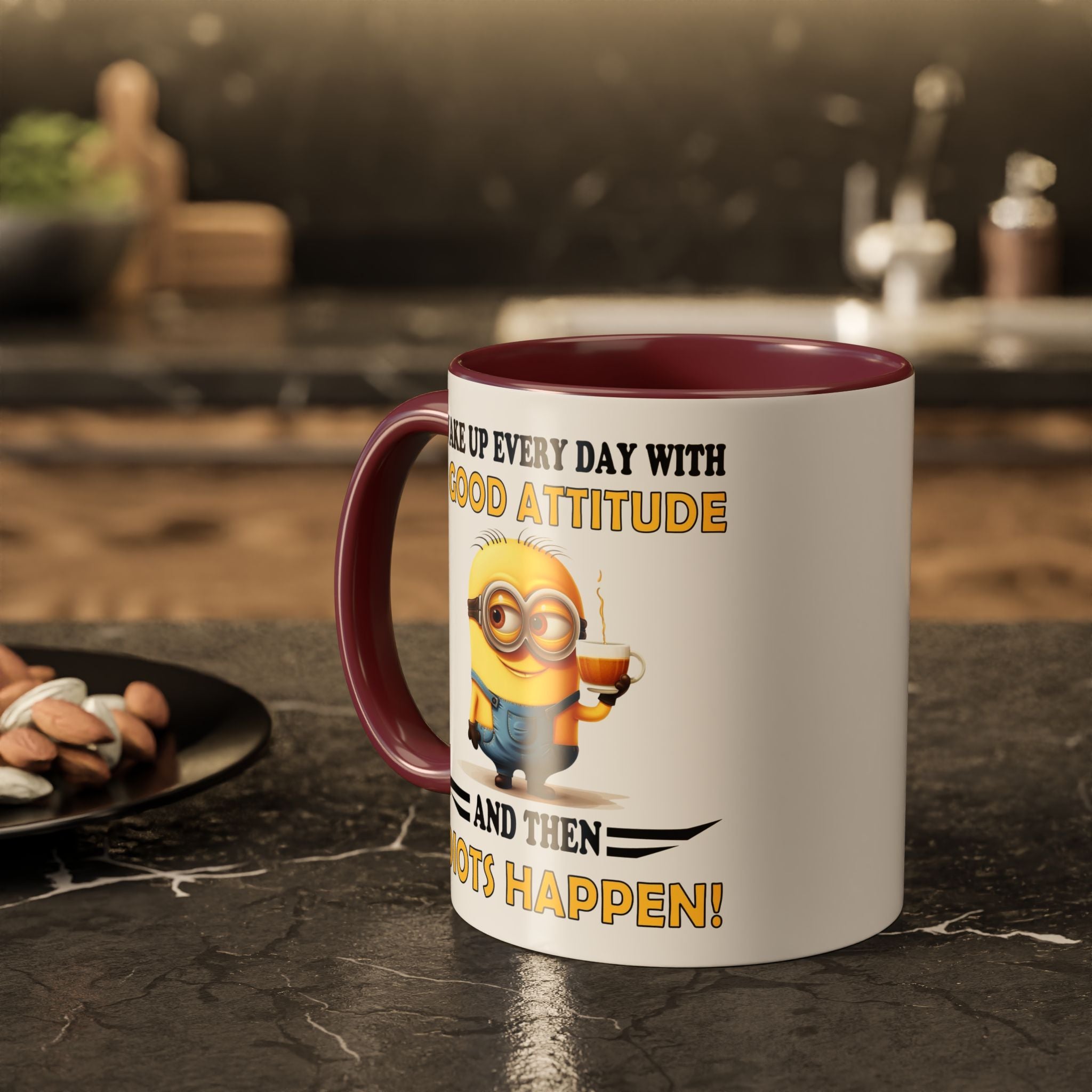 Minion I Wake Up EVERY DAY WITH A Good Attitude Two-Tone Coffee Mug, Funny Sarcastic Novelty Gift, Coffee Lover Mug, Office Mug