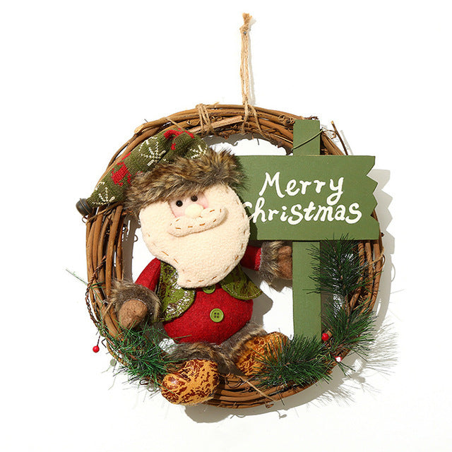 Christmas Wreath – Fabric & Rattan Door Décor | Merry Christmas, Let It Snow, or Welcome Design | Holiday Front Door Decoration Gift